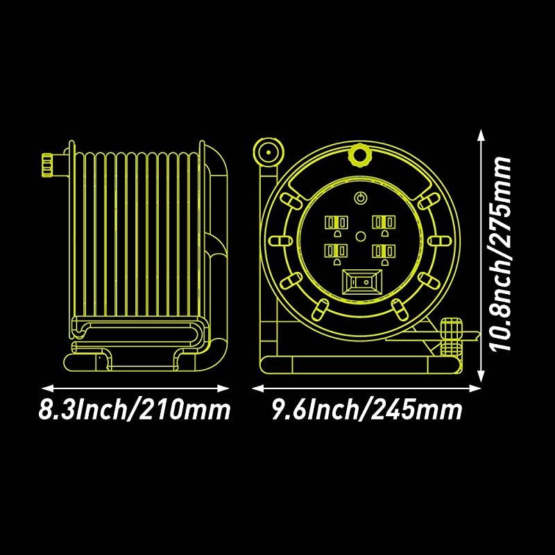 80ft Open Cord Reel with 4 120V 13 amp Integrated Outlets and Thermal Overload Breaker