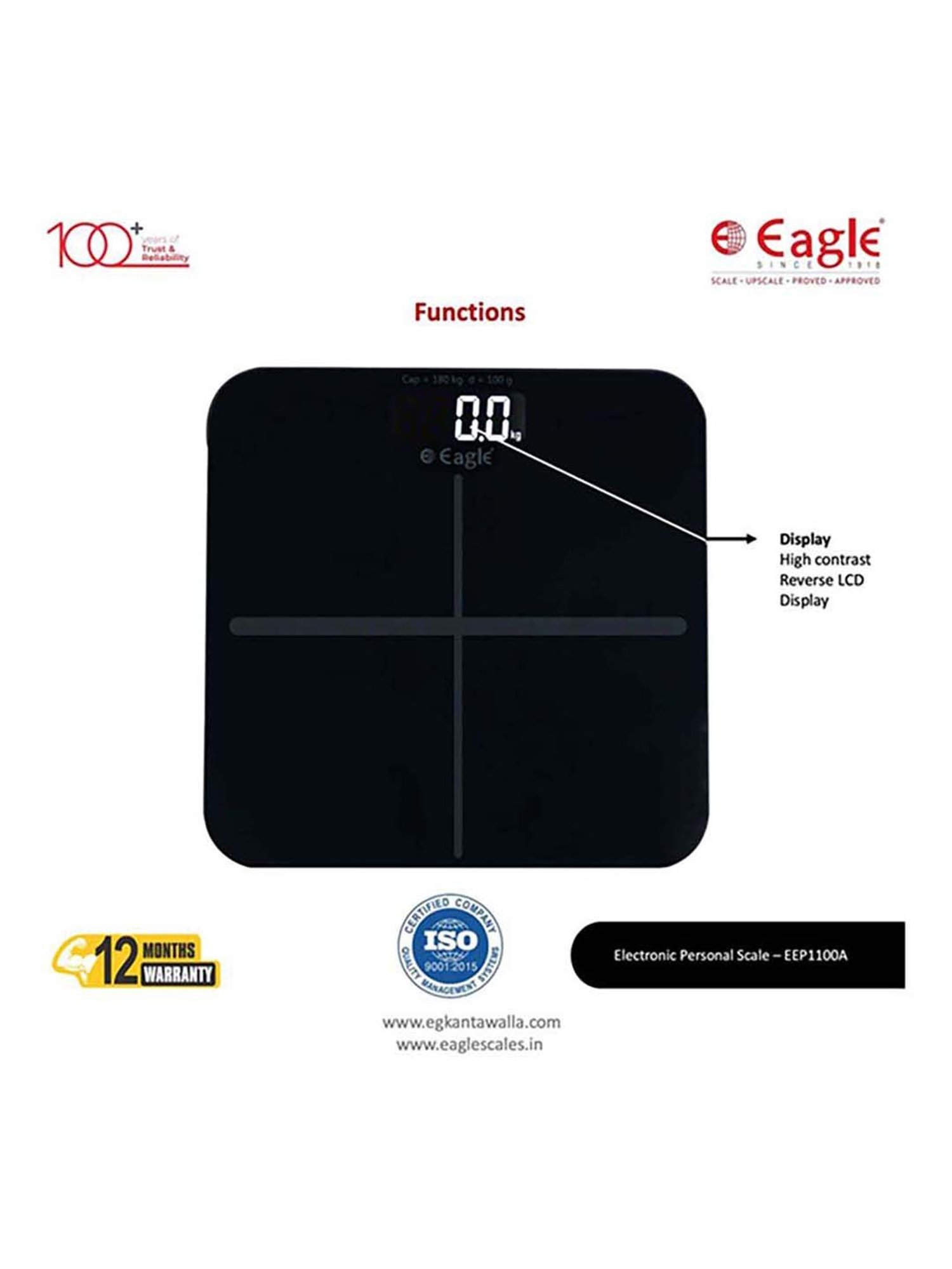 Eagle EEP1100A-BK Digital Weight Machine Body 180kg Capacity,100g Accuracy,Electronic Weighing scale