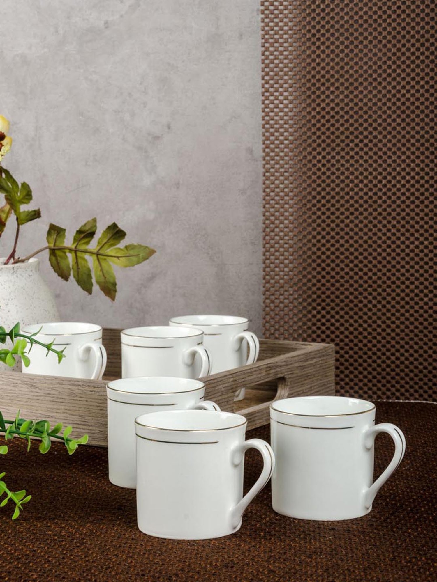 SONAKI White Bone China Coffee Mugs (140 ml) - Set of 6