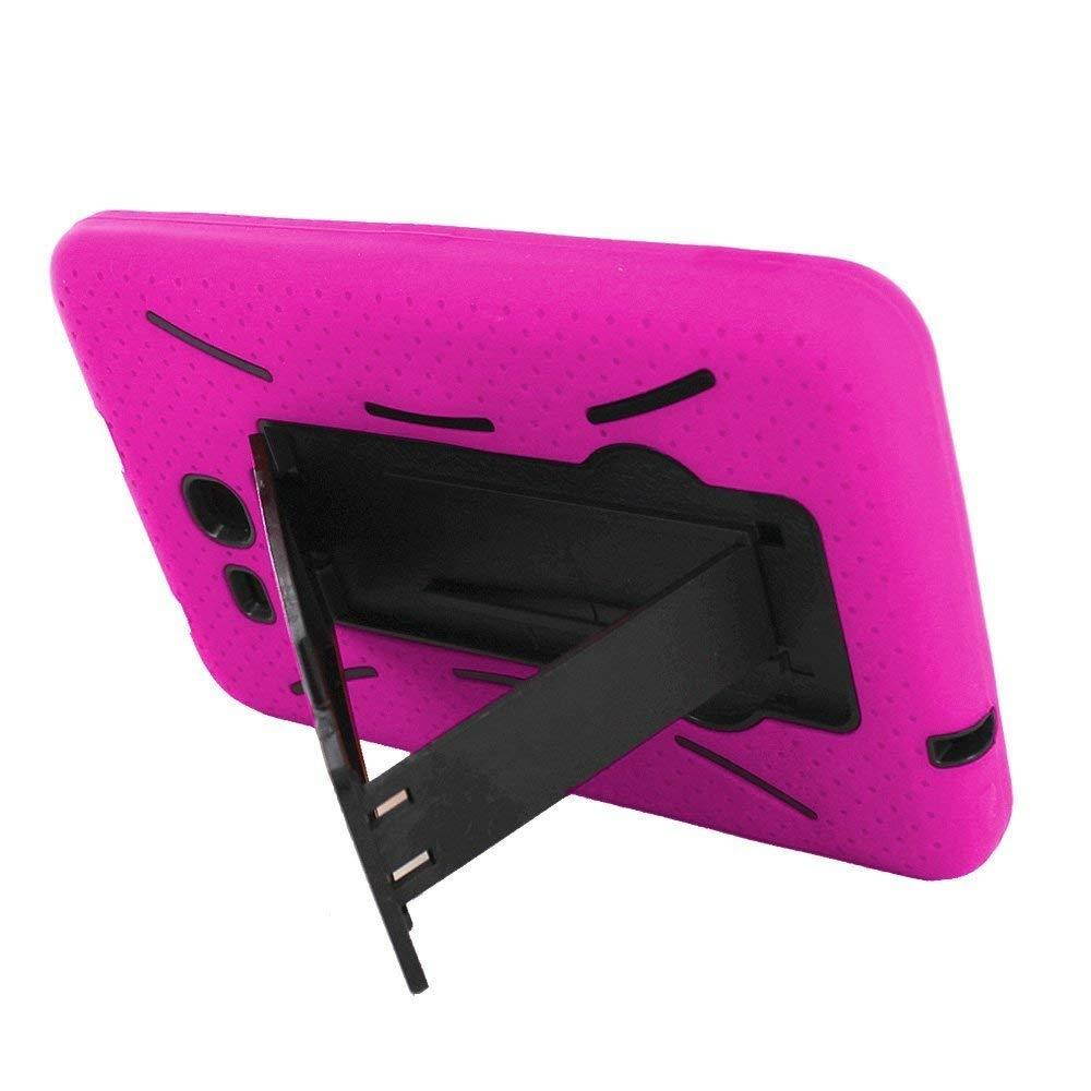 Samsung Galaxy Tab 3 7" LITE SM-T110 Drop Protection Hybrid Case Full Body Silicone Plastic Cover featuring Built-In Kickstand and Screen Protector - Black / Hot Pink by KIQ (TM)