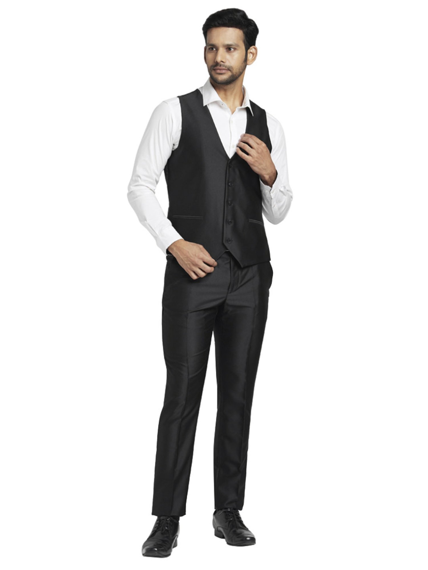 Parx Black Regular Fit Three Piece Suit