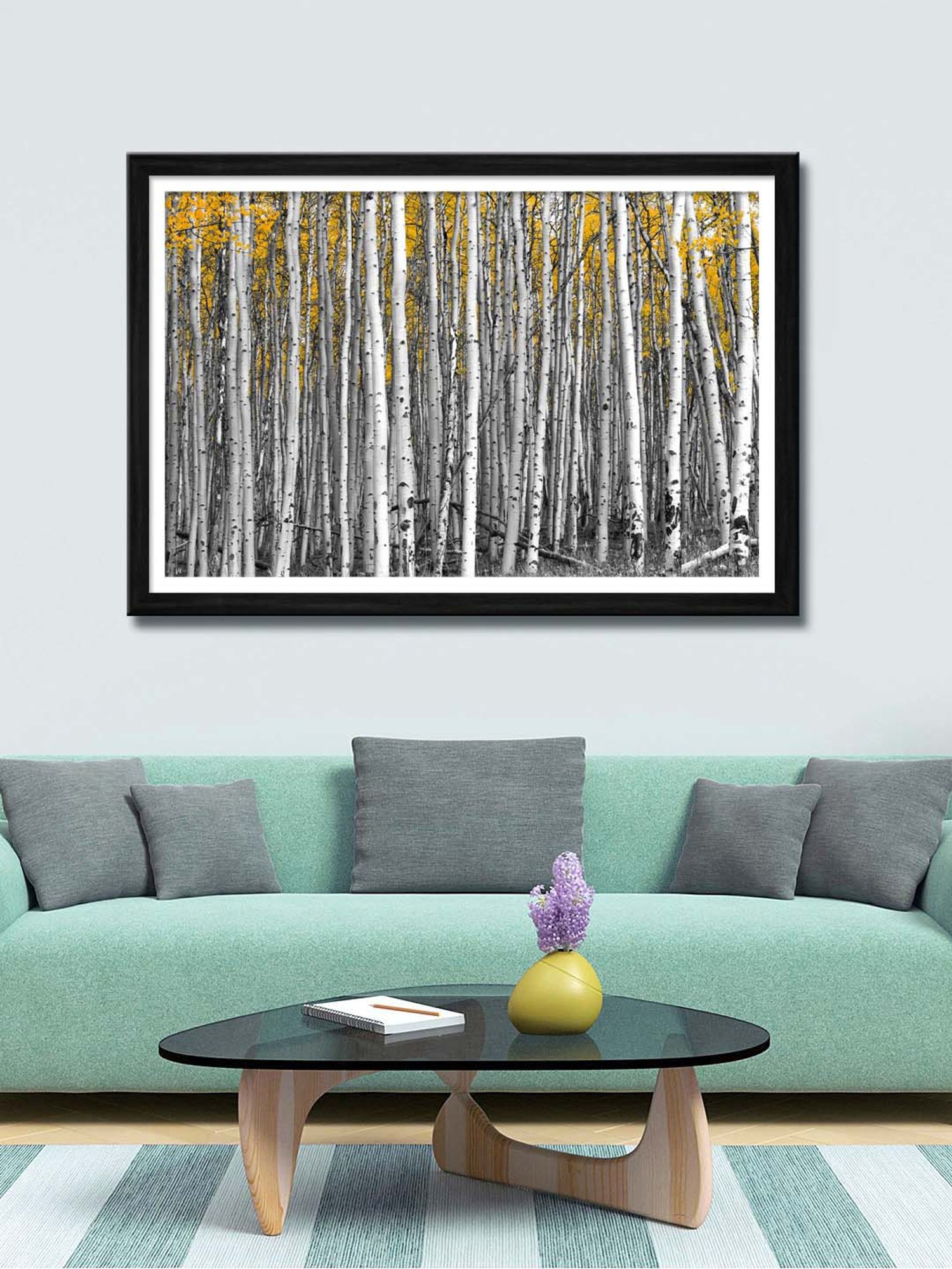999store Grey & Yellow Trees Forest Canvas Painting