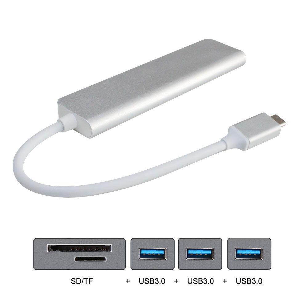 Thunderbolt3 Type-C USB-C to 3 Ports USB 3.0 Female Hub With SD TF Card Reader for Laptop