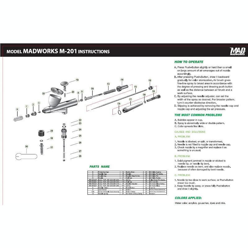 Madworks M-201 Gravity Feed Dual Action Professional Hobby Airbrush 0.3mm Needle