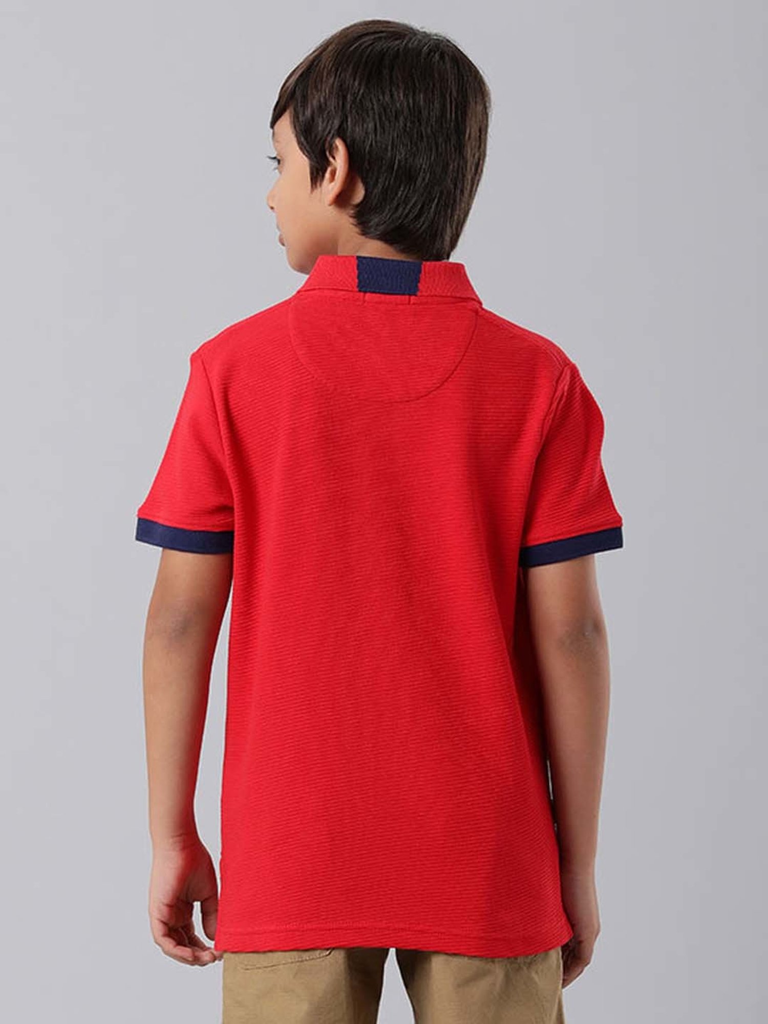 Indian Terrain Kids Red Cotton Printed Polo T-Shirt