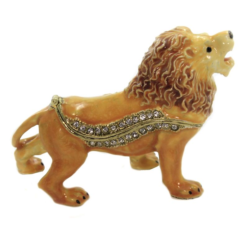 Hinged Trinket Box 3.0" Lion Hinged Trinket Box Crystals Enamel  -  Decorative Figurines
