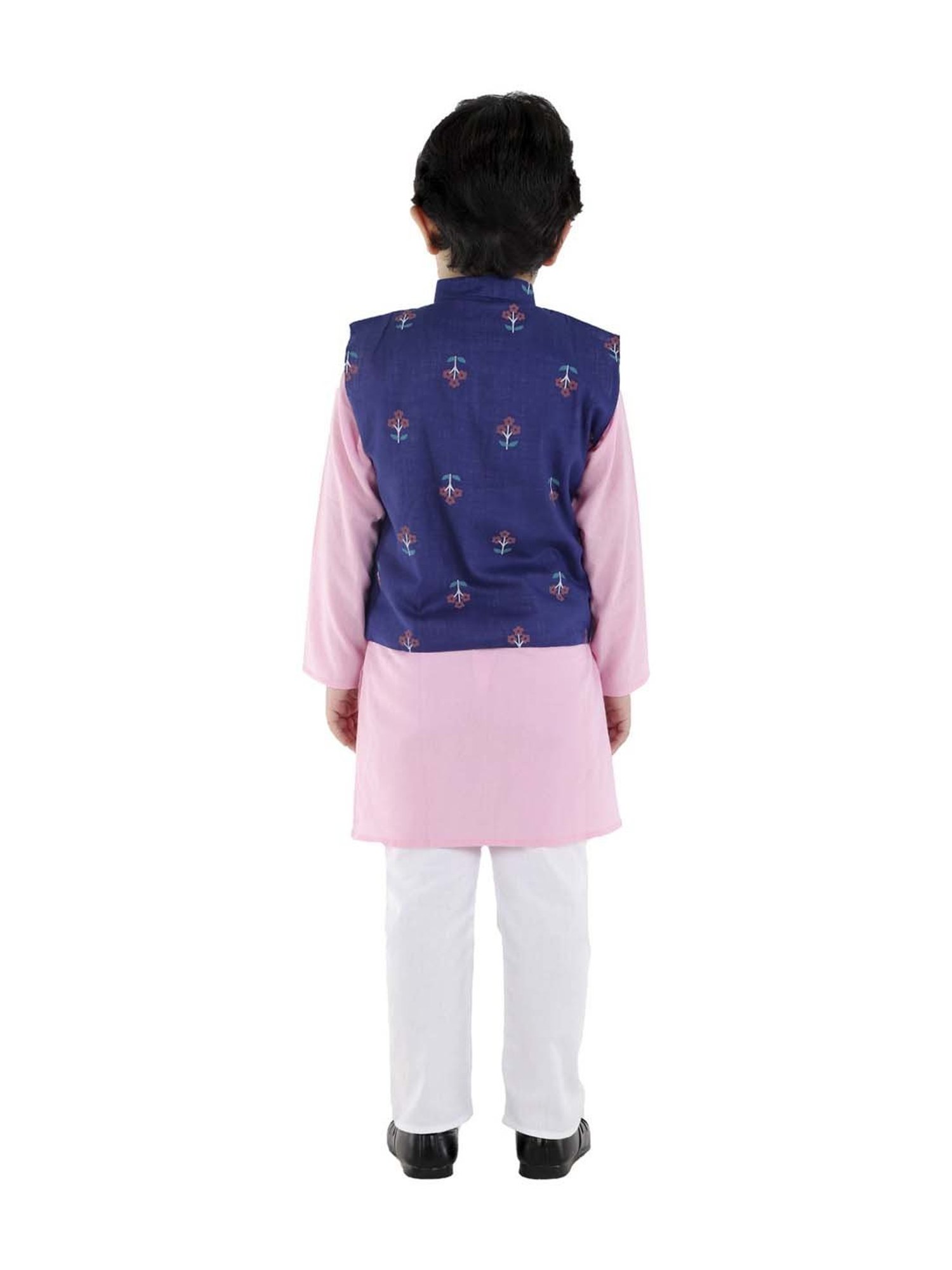 Ahhaaaa Kids Blue & Pink Cotton Floral Print Kurta Set