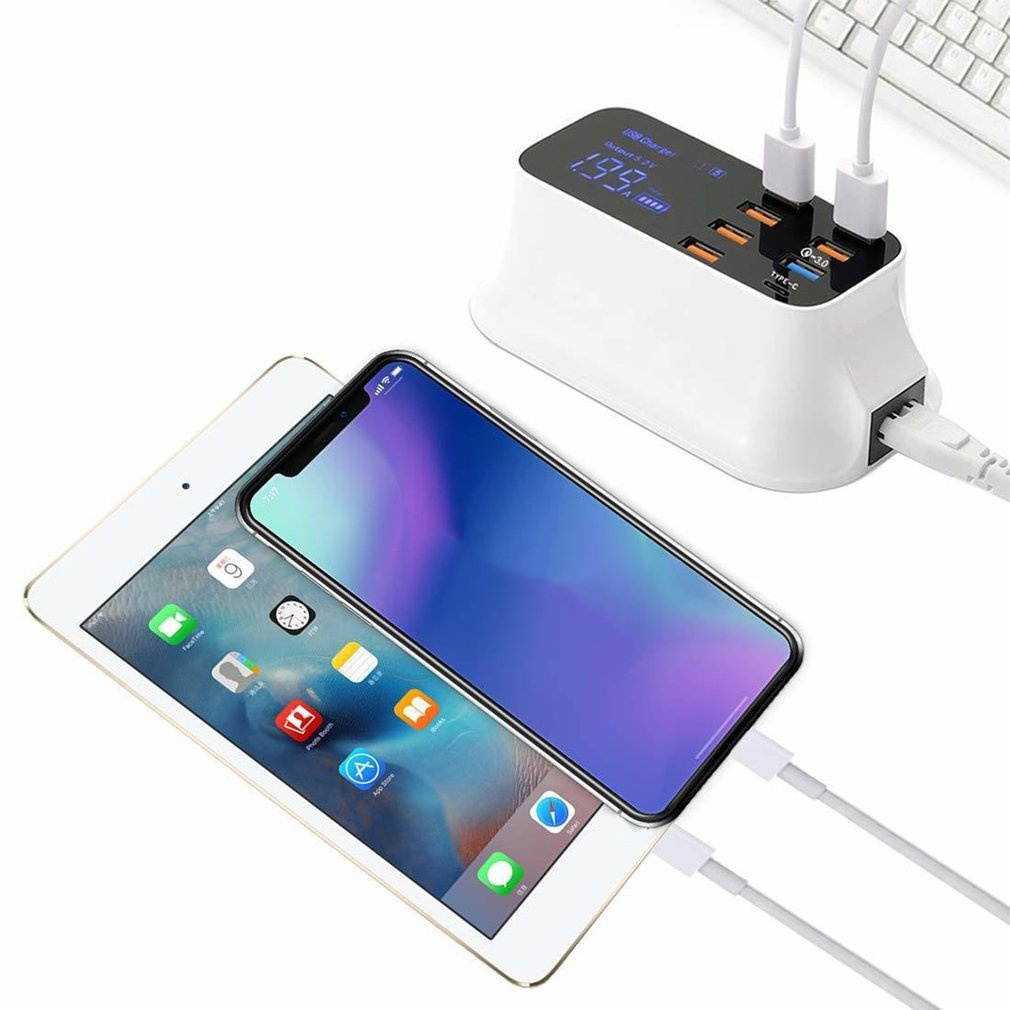 8 Ports QC3.0 Type C USB Charger For Android iPhone Adapter Phone Tablet Digital Display Fast Charger For xiaomi huawei samsung