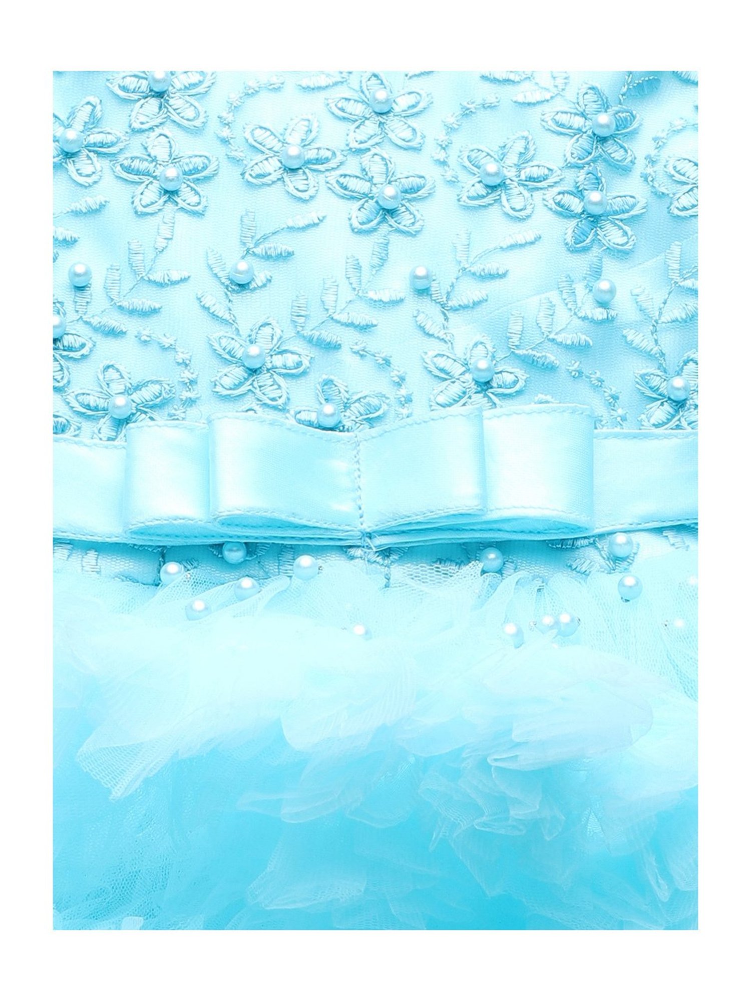 Many Frocks Kids Blue Embroidered Dress