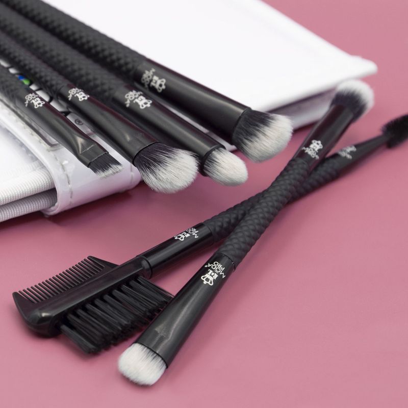 MODA Brush Pro 7pc Beautiful Eyes Black Tavel Sized Makeup Brush Set with Travel Flip Case, Includes - Angle Shader, Crease/Smudge, Eye Shader, Smoky Eye and Brushes