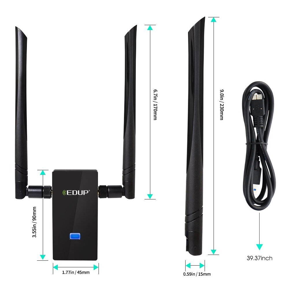 Wifi Adapter, EDUP USB 3.0 Wireless Adapter 802.11AC 1200Mbps Dual Band with 5G 867Mbps/2.4G 300Mbps 6Dbi External Dual Antennas Supports Windows XP,Win Vista,Win 7,Win 8.1, Win 10,Mac OS X 10.6-10.13
