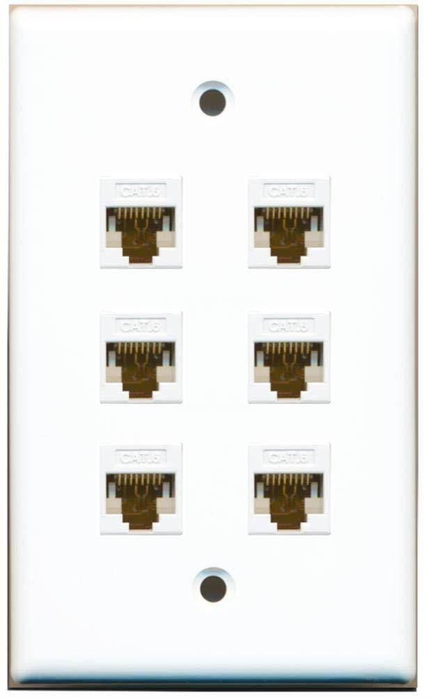 RiteAV - 6 Port Cat6 Female-Female Wall Plate White