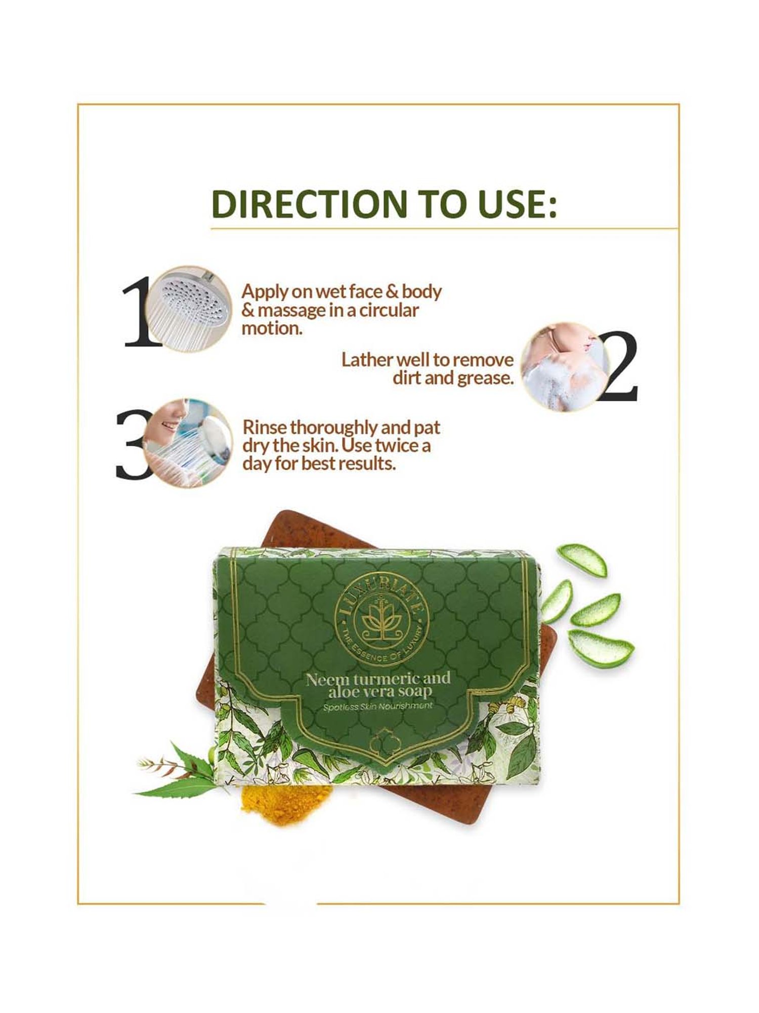 Luxuriate Neem Turmeric Aloe Vera Spotless Skin Nourishment Soap Bar - 125 gm