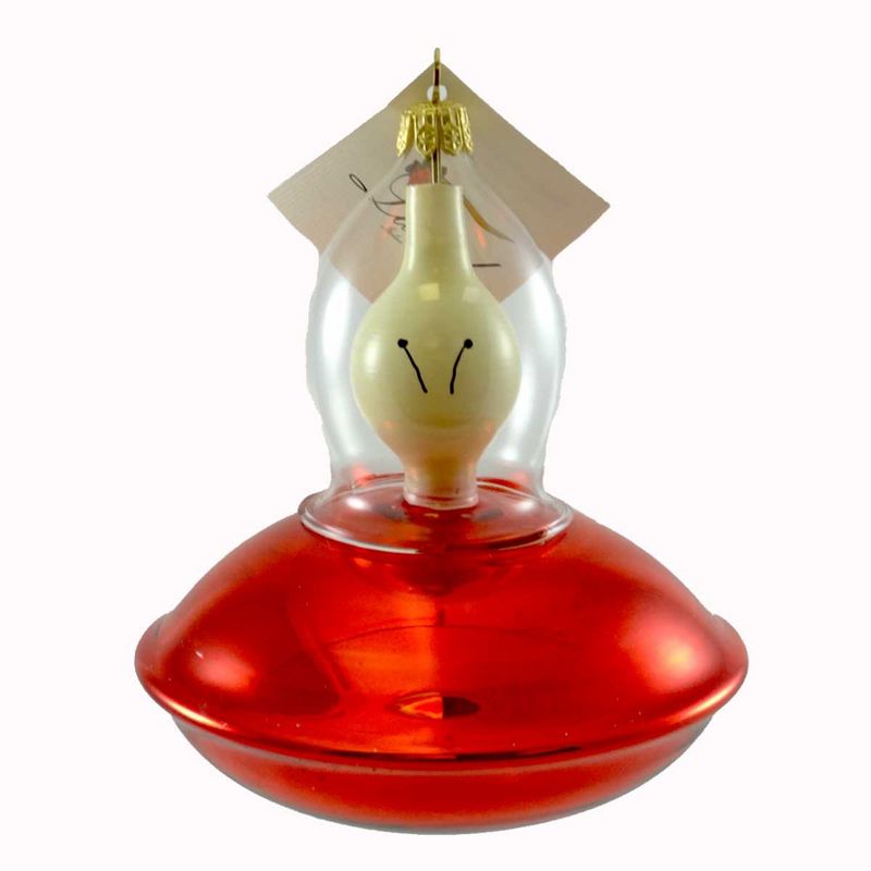 Laved Italian Ornaments Alien In Red Spaceship Blown Glass  -  Tree Ornaments