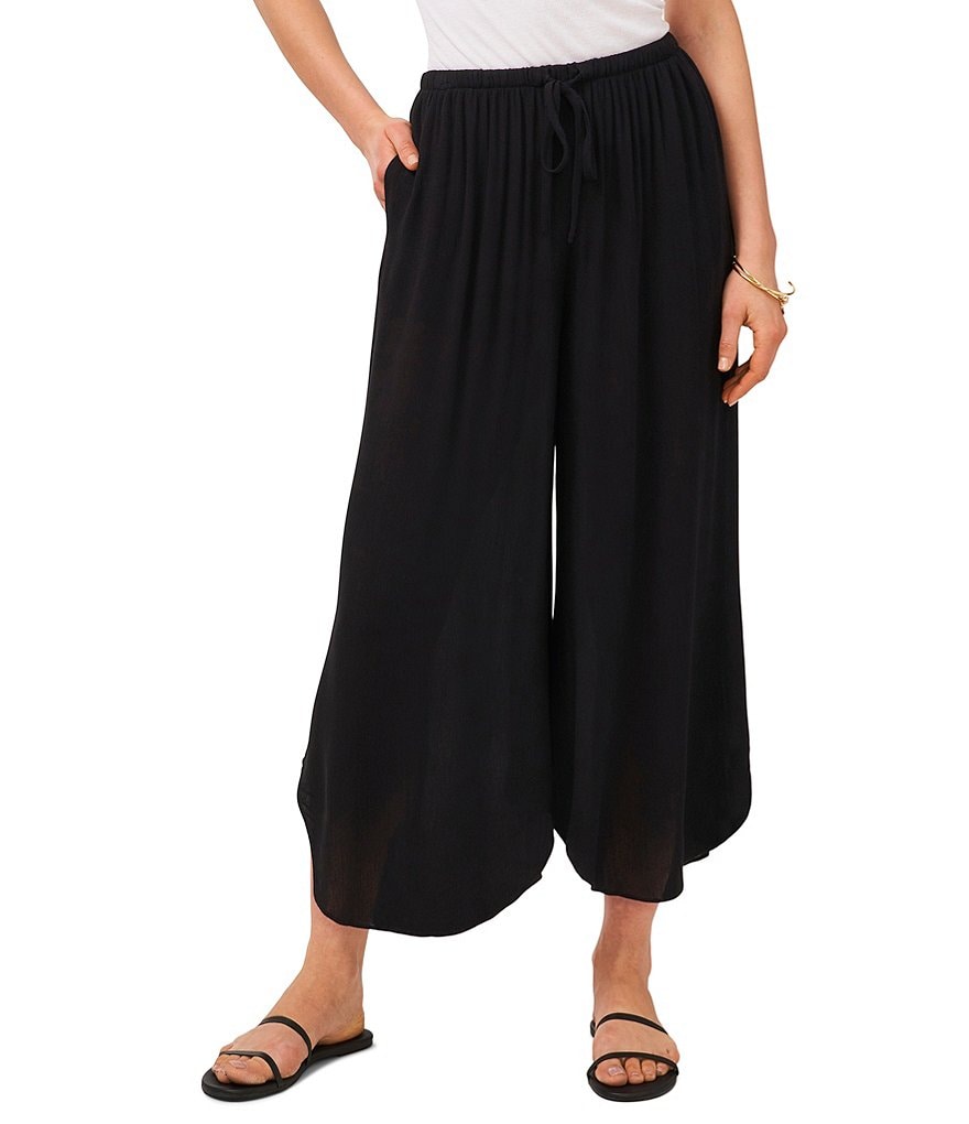 1. STATE Elastic Waist Asymmetrical Hem Cropped Wide Leg Pants