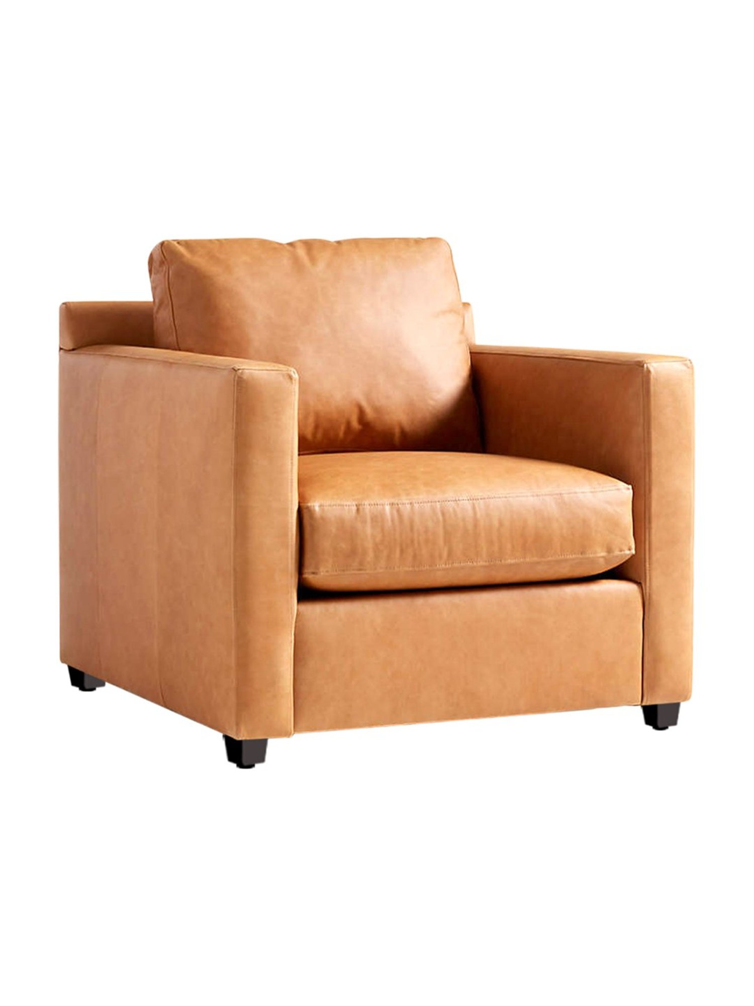 Trevi Olive Orange Leather & Neem Wood 1 Seater Sofa
