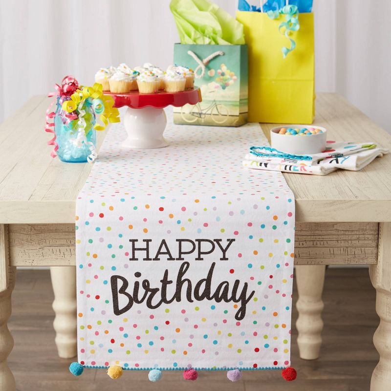 108" x 14" Cotton Happy Birthday Kitchen Table Runner - Design Imports