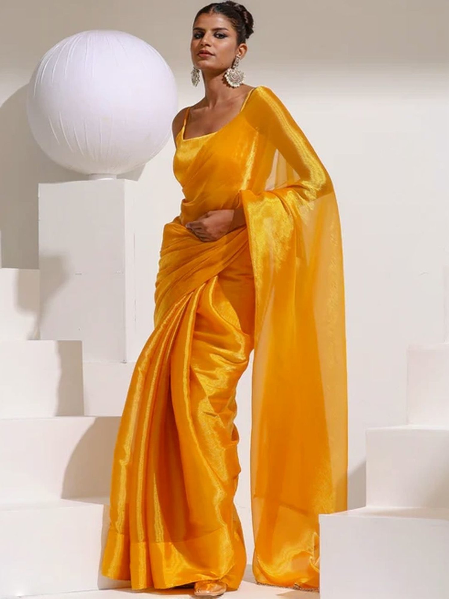 Swtantra Yellow Embellished Saree With Unstitched Blouse