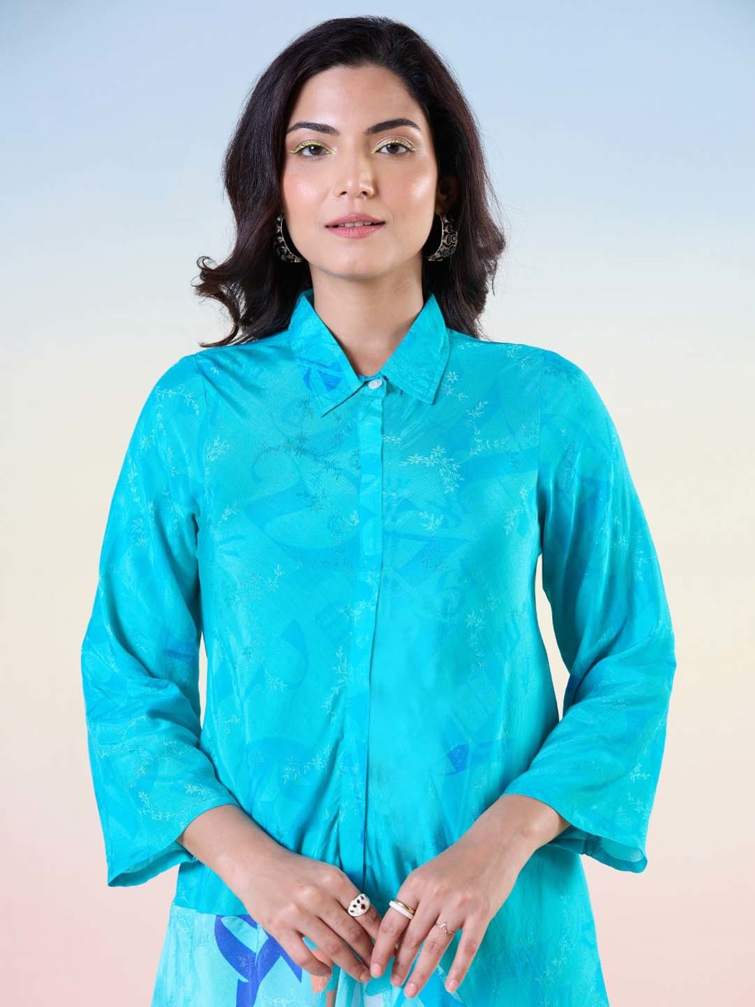 Melon by PlusS Blue Printed Shirt Pant Set