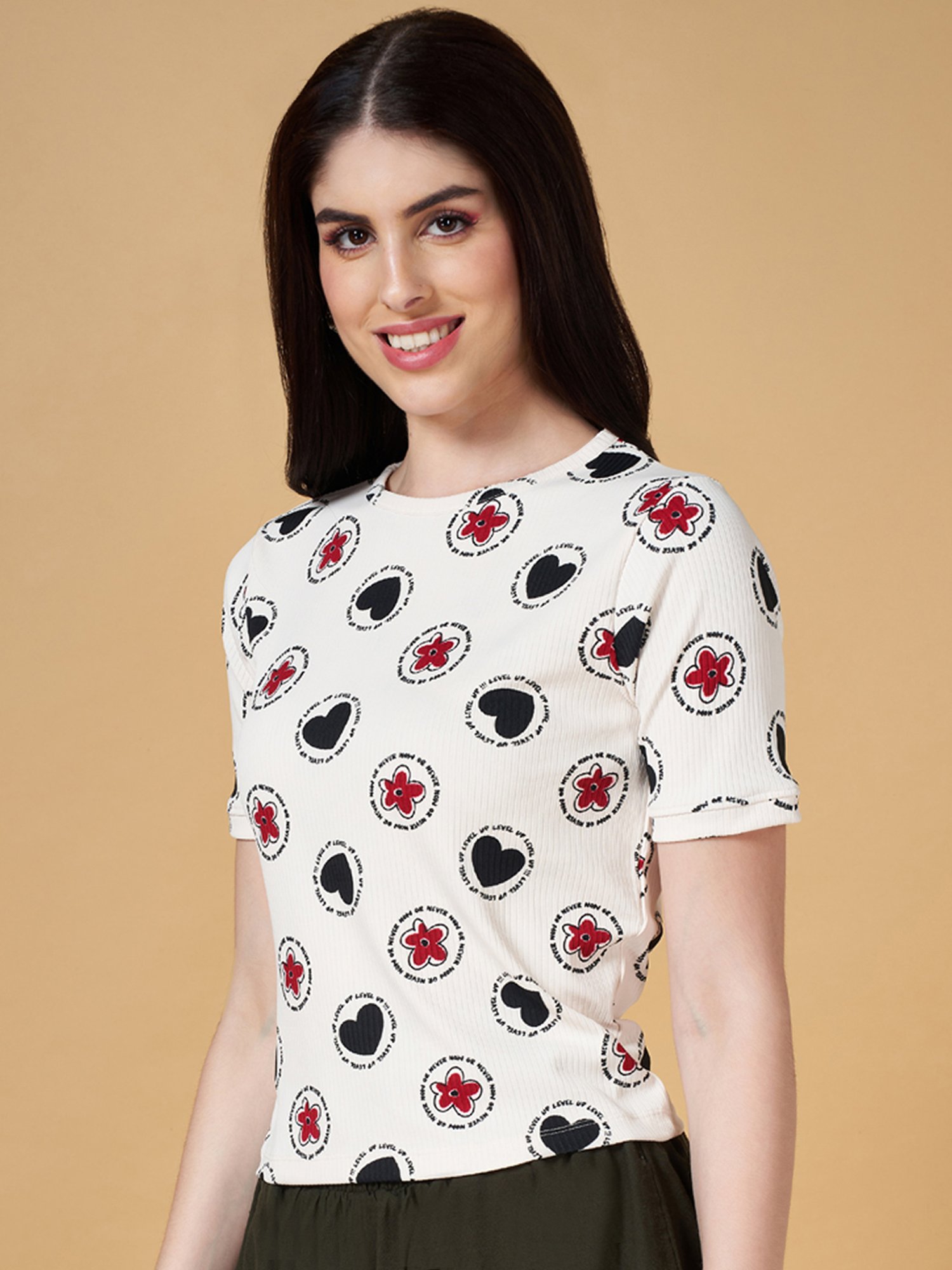 People by Pantaloons Beige Printed Top