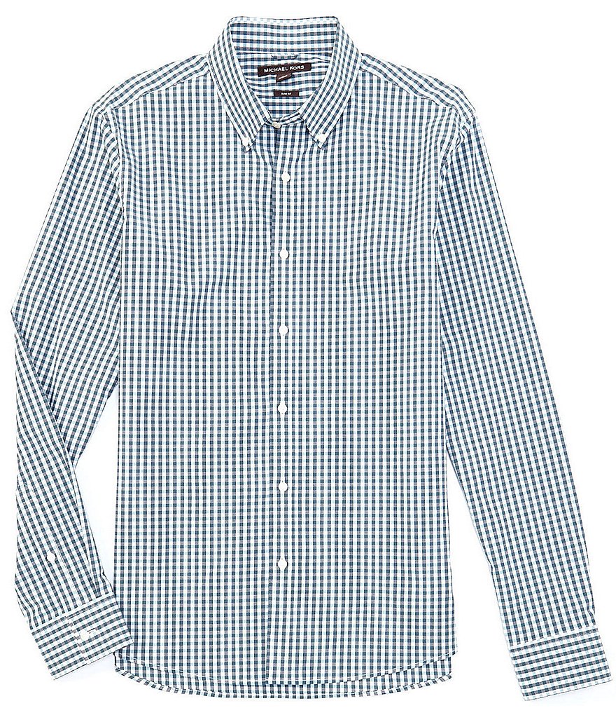 Michael Kors Slim-Fit Yarn-Dye Stretch Long-Sleeve Gingham Woven Shirt