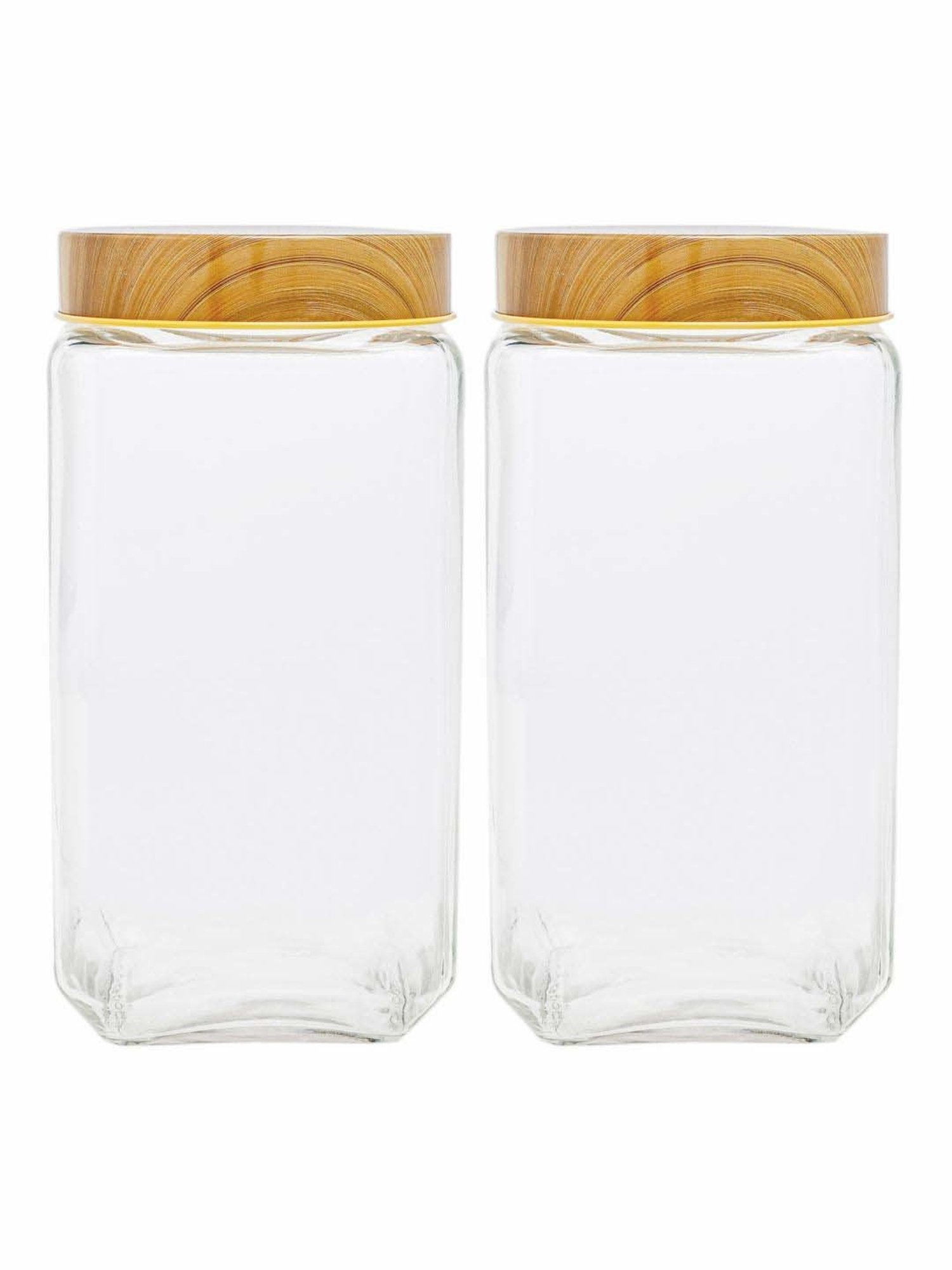 White Gold Transparent & Brown Glass Airtight Canister Jars With Bamboo Lid (2.25 L) - Set of 2