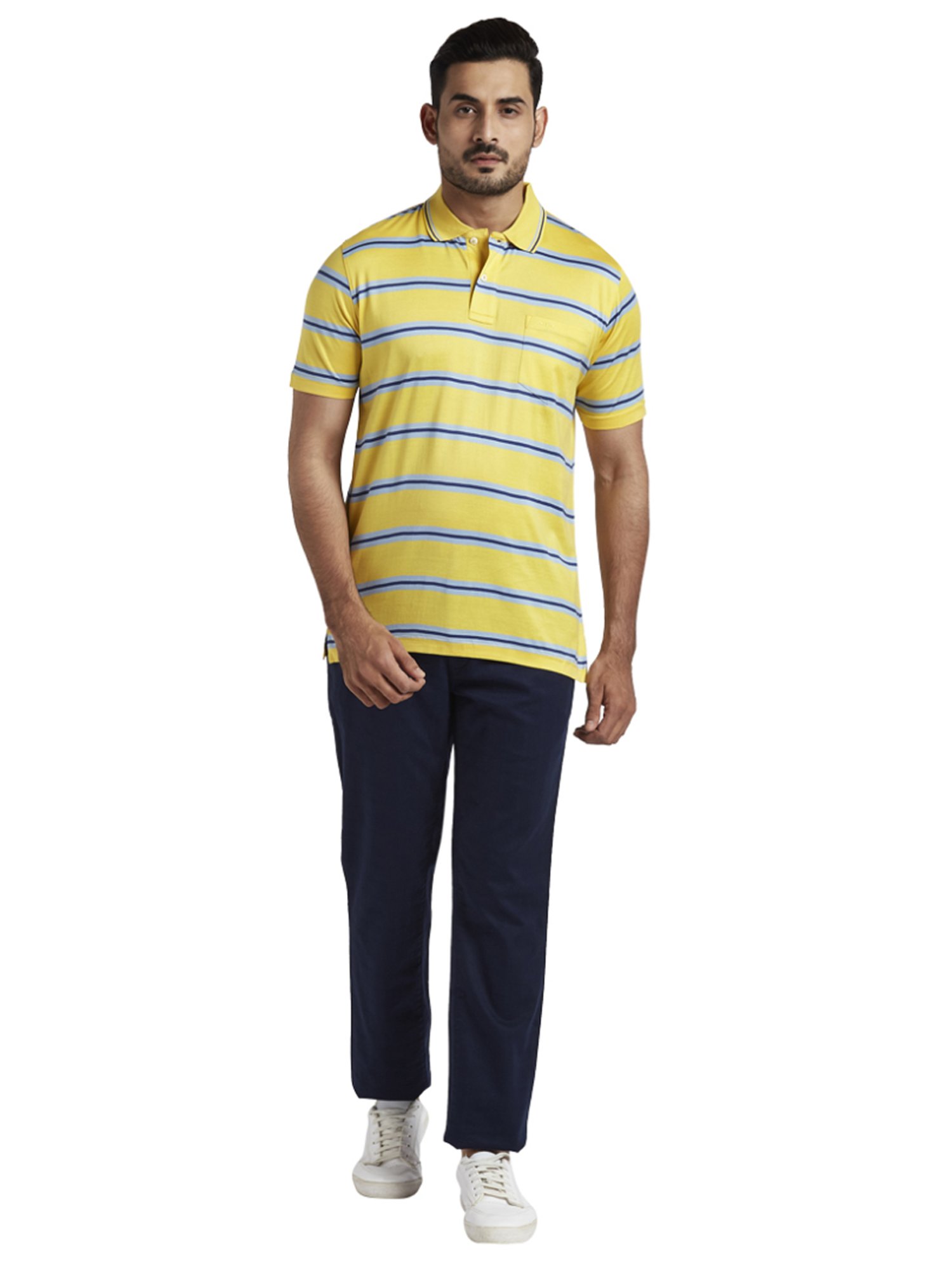 Colorplus Yellow Regular Fit Striped Polo T-Shirt
