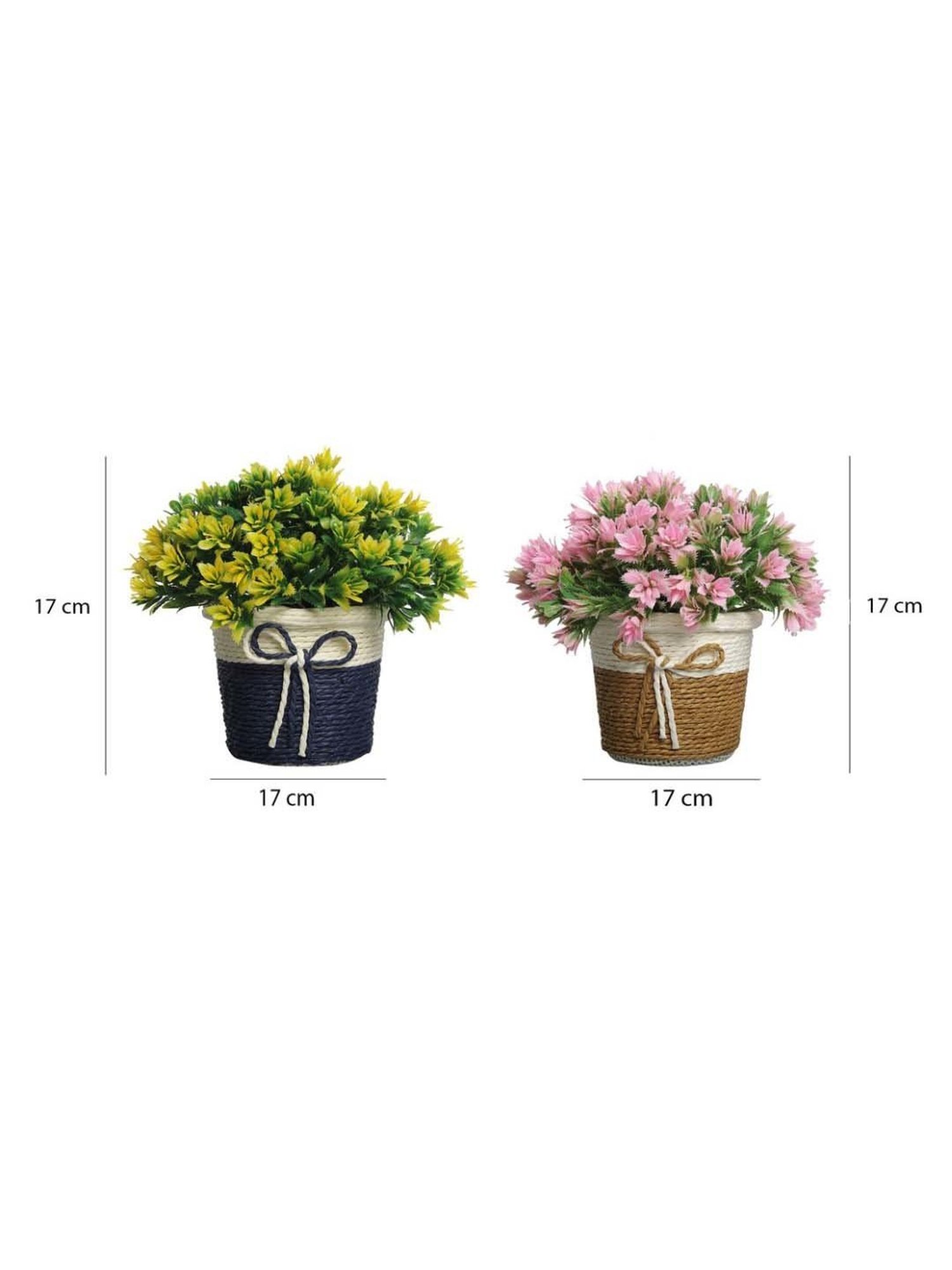 Foliyaj Multicolor Plastic Artificial Flower Plant With Pot - Set of 2