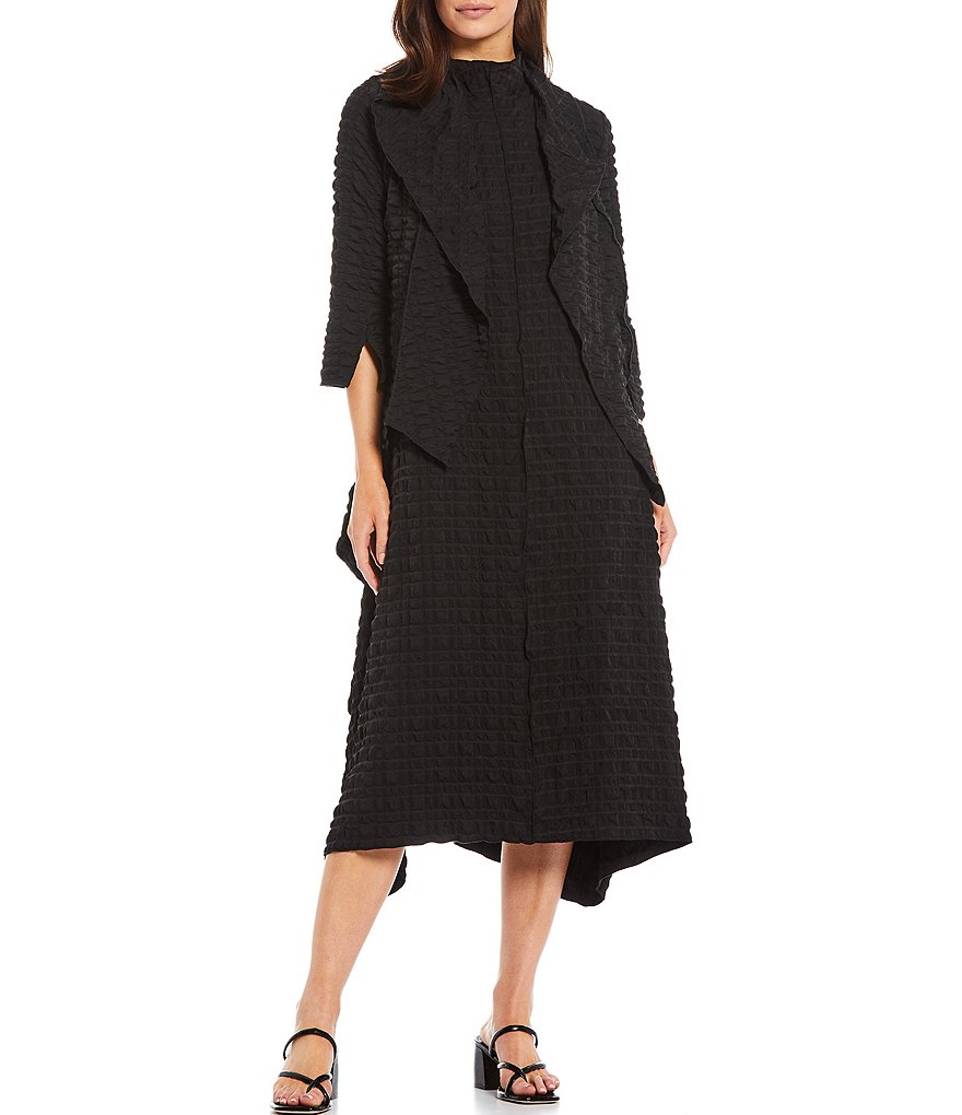 IC Collection Shawl Collar Open Front Asymmetric Hem 3/4 Sleeve Jacket