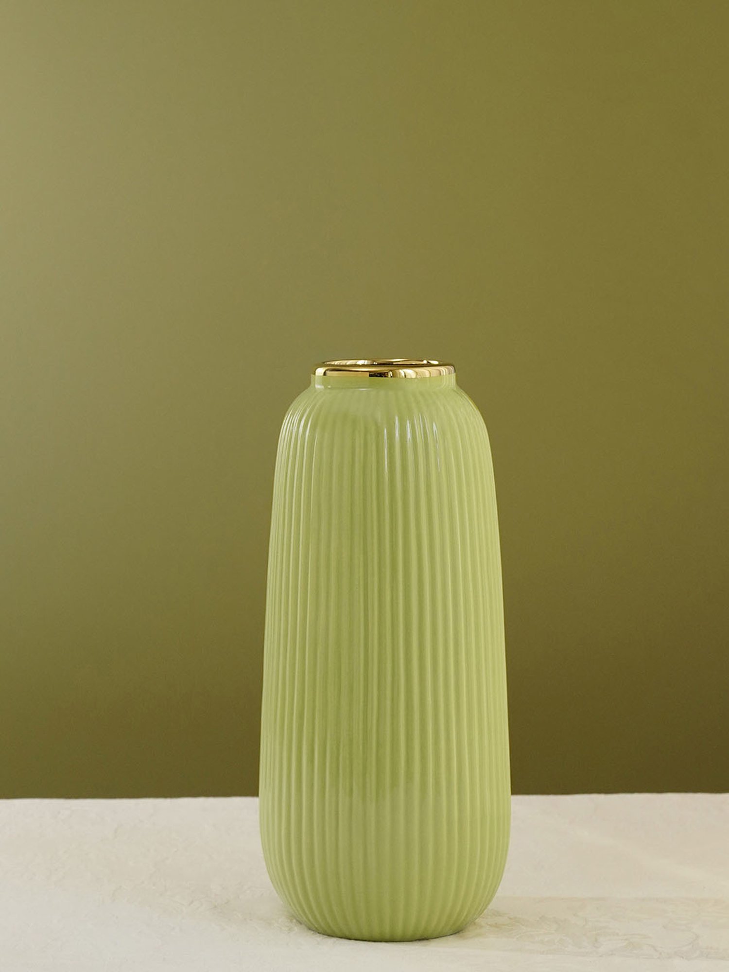 Pure Home and Living Light Green Ceramic Ribbed Vase