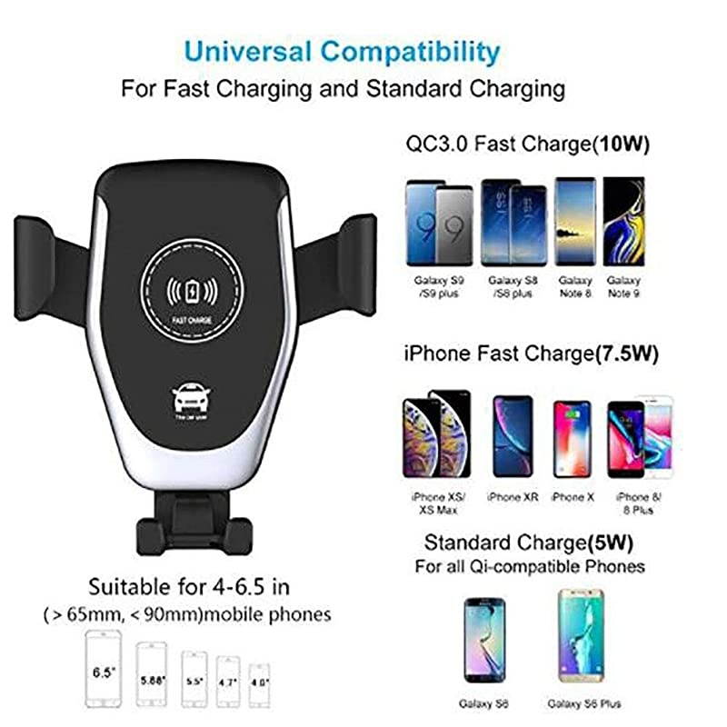 Wireless Car Charger 10W Fast Charge Car Phone Holder Adjustable Gravity Sensor Compatible for iPhone XsXs MaxXRX 88 Plus Samsung Galaxy S10 S10 + S9 S9 + S8 S8 +