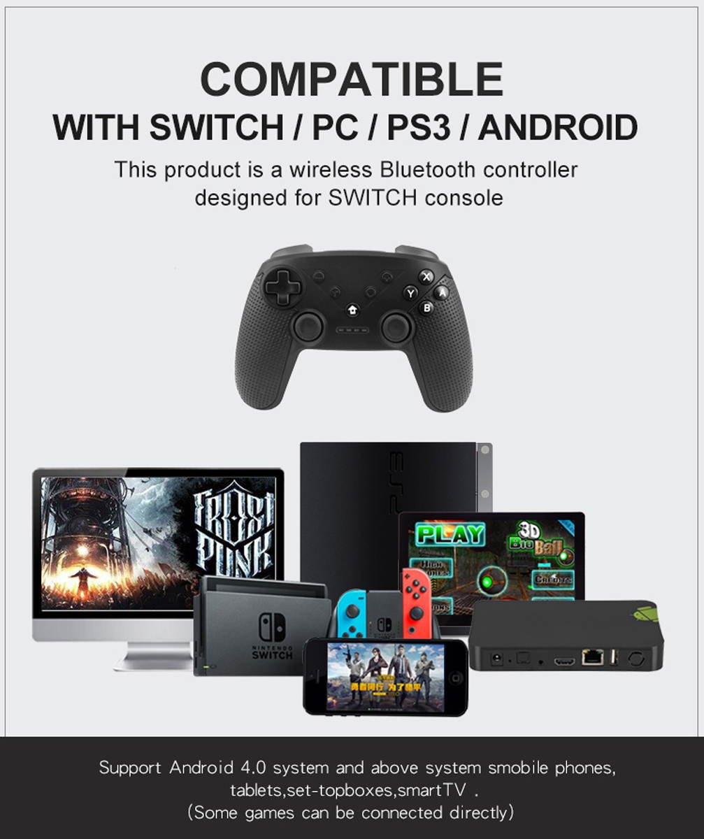 New Wireless Bluetooth Gamepad, Wireless Controller Remote Joystick for Nintendo Switch Console, PS3, PC, IOS13, Supports Gyroscope axis, Turbo and Dual Vibration(black)