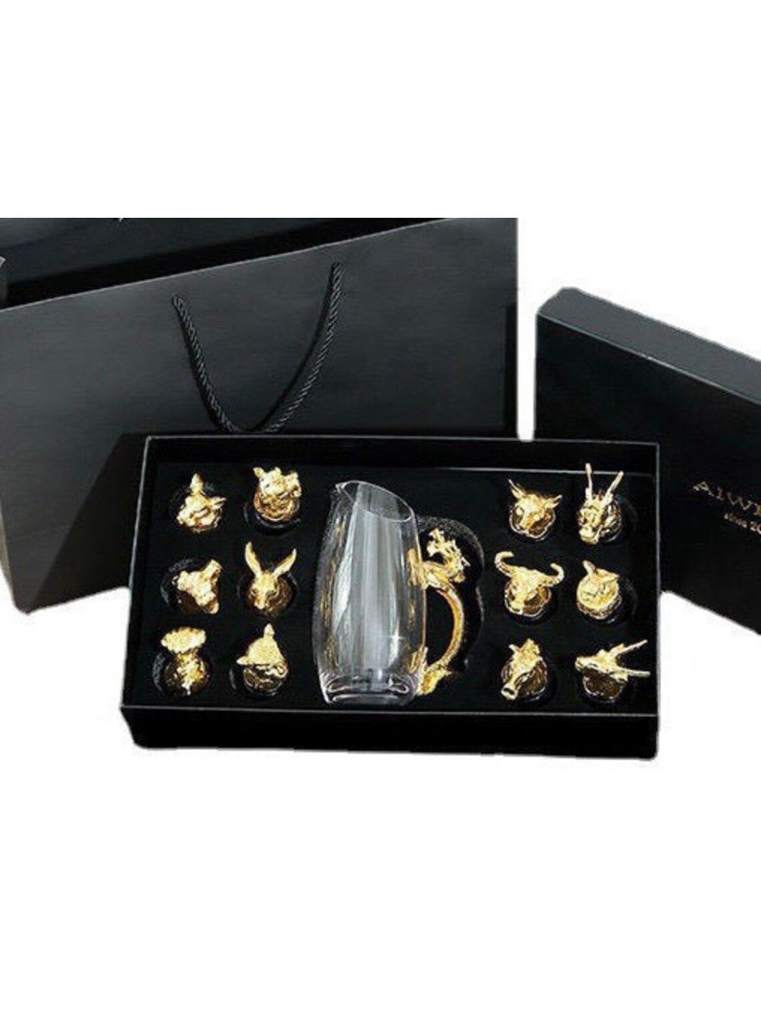 Melbify Zodiac Set Transparent Glass Shot Glasses(30 ml) & Dispenser(250 ml) - Set of 12