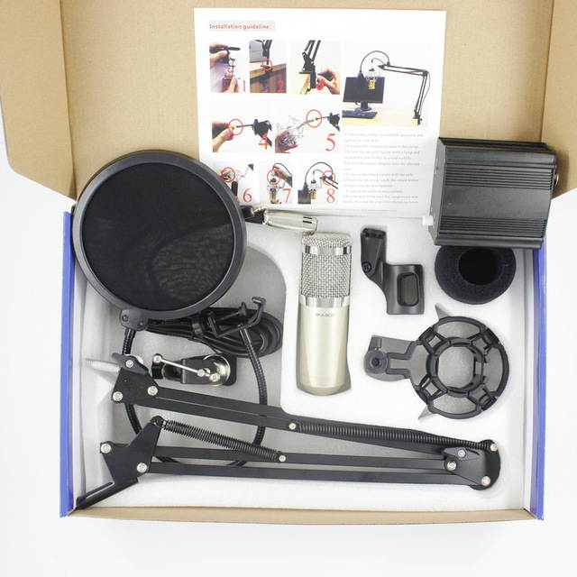 Professional BM800 Condenser Sound Microphone For Recording Kit KTV Karaoke+ Pop Filter +NB35 stand + 48V Phantom Power Supply