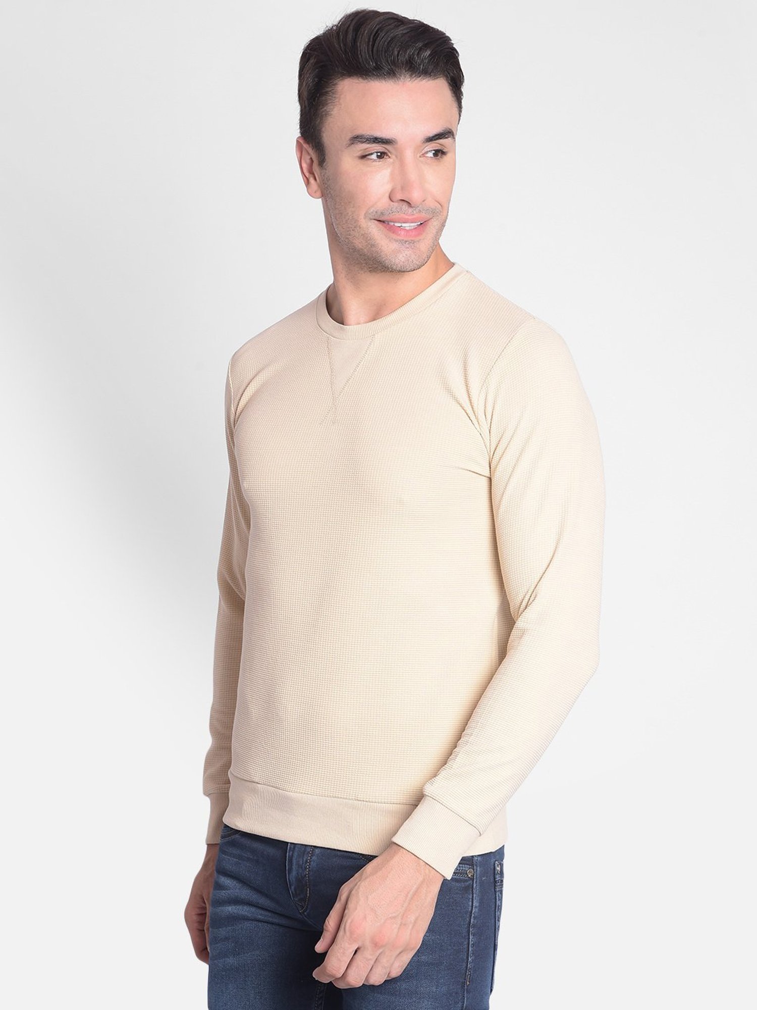 Crimsoune Club Beige Slim Fit Textured Sweatshirt