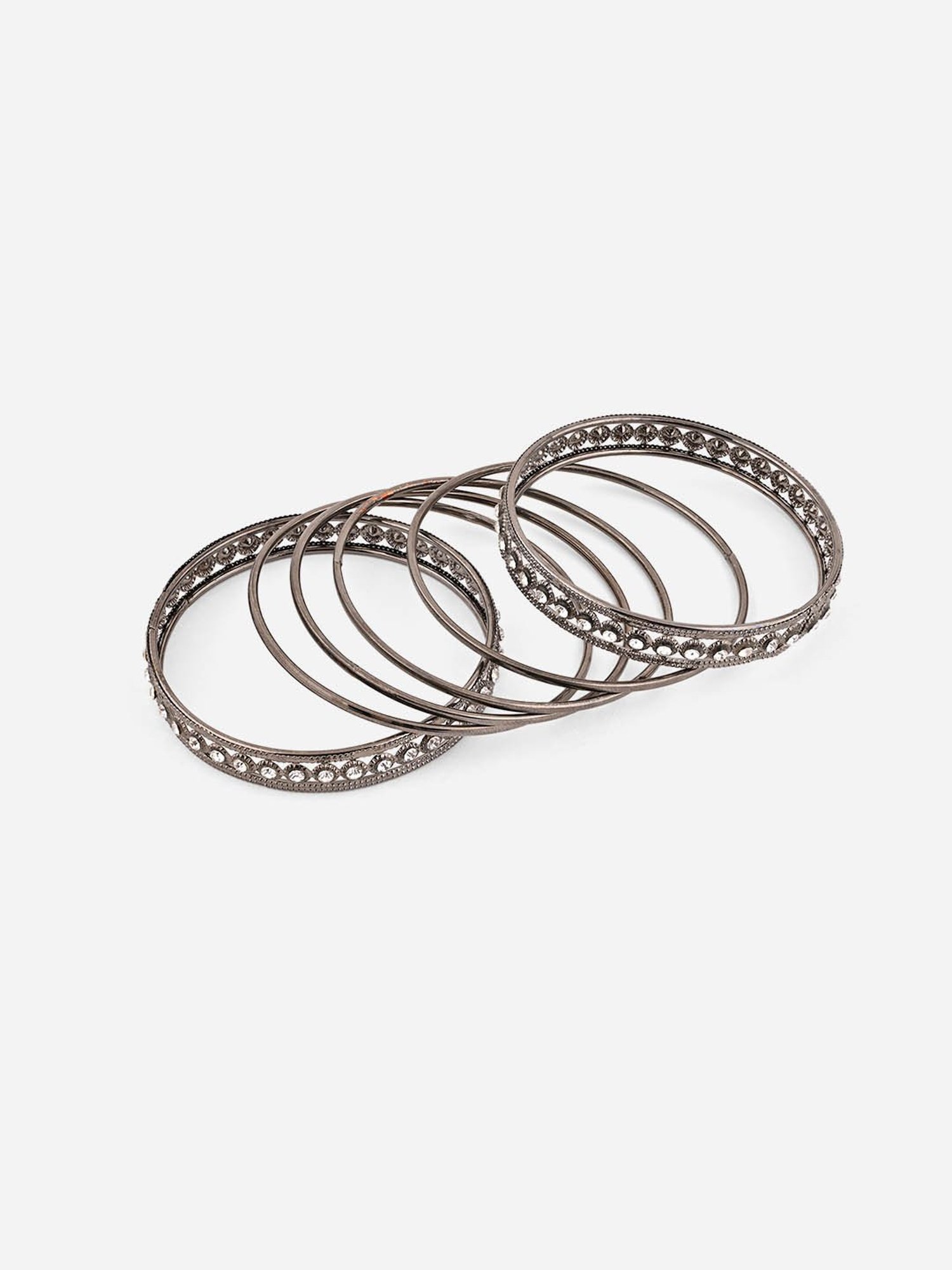 Fida Oxidized Silver-Plated Bangle Set of 12 - 2.8
