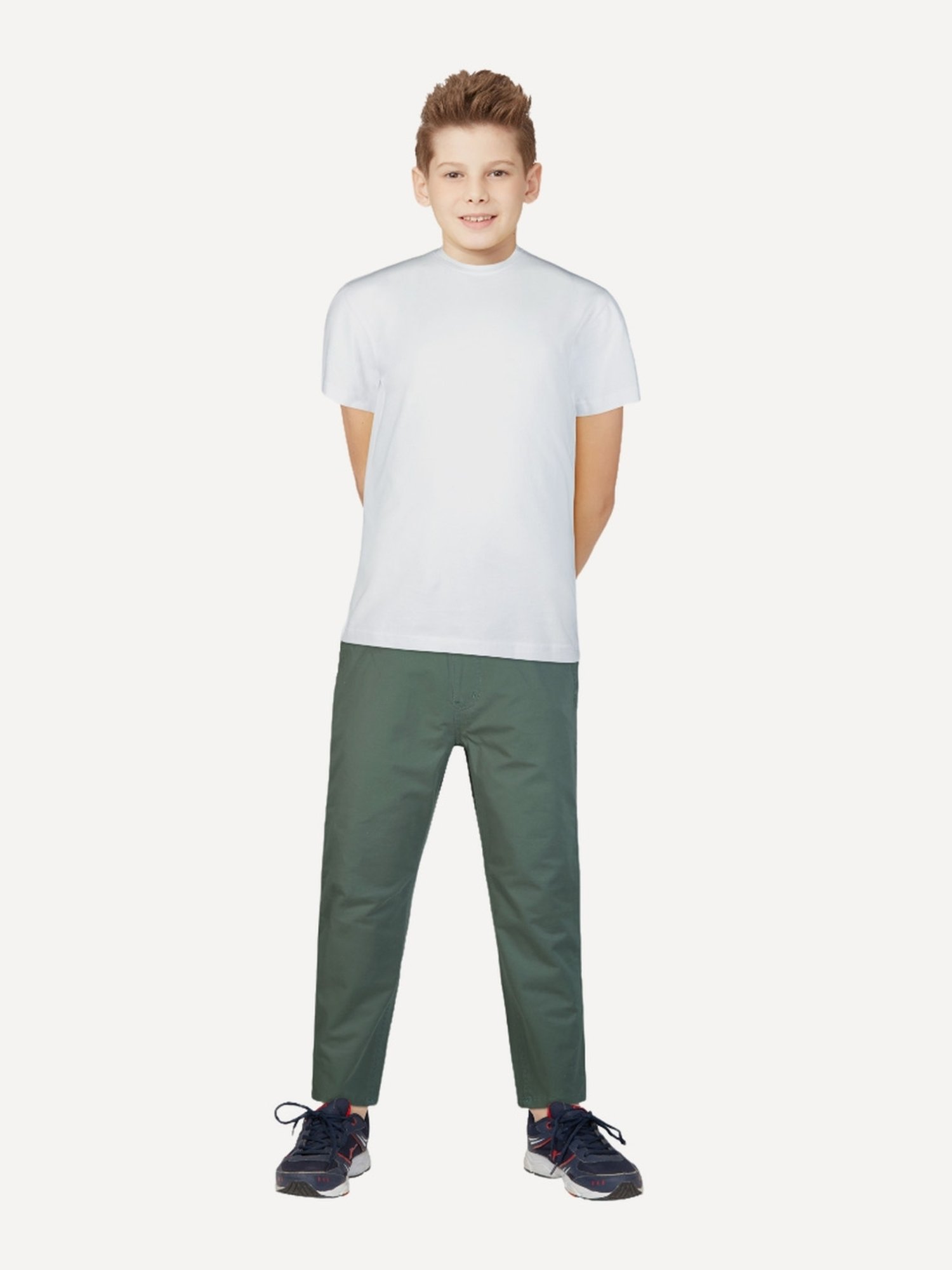 Palm Tree Boys Green Cotton Regular Fit Trousers