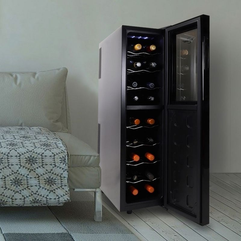 Koolatron WC18MG Urban Series Dual Zone Cooling Freestanding Thermoelectric 18 Bottle Wine Cooler Beverage Refrigerator, Black