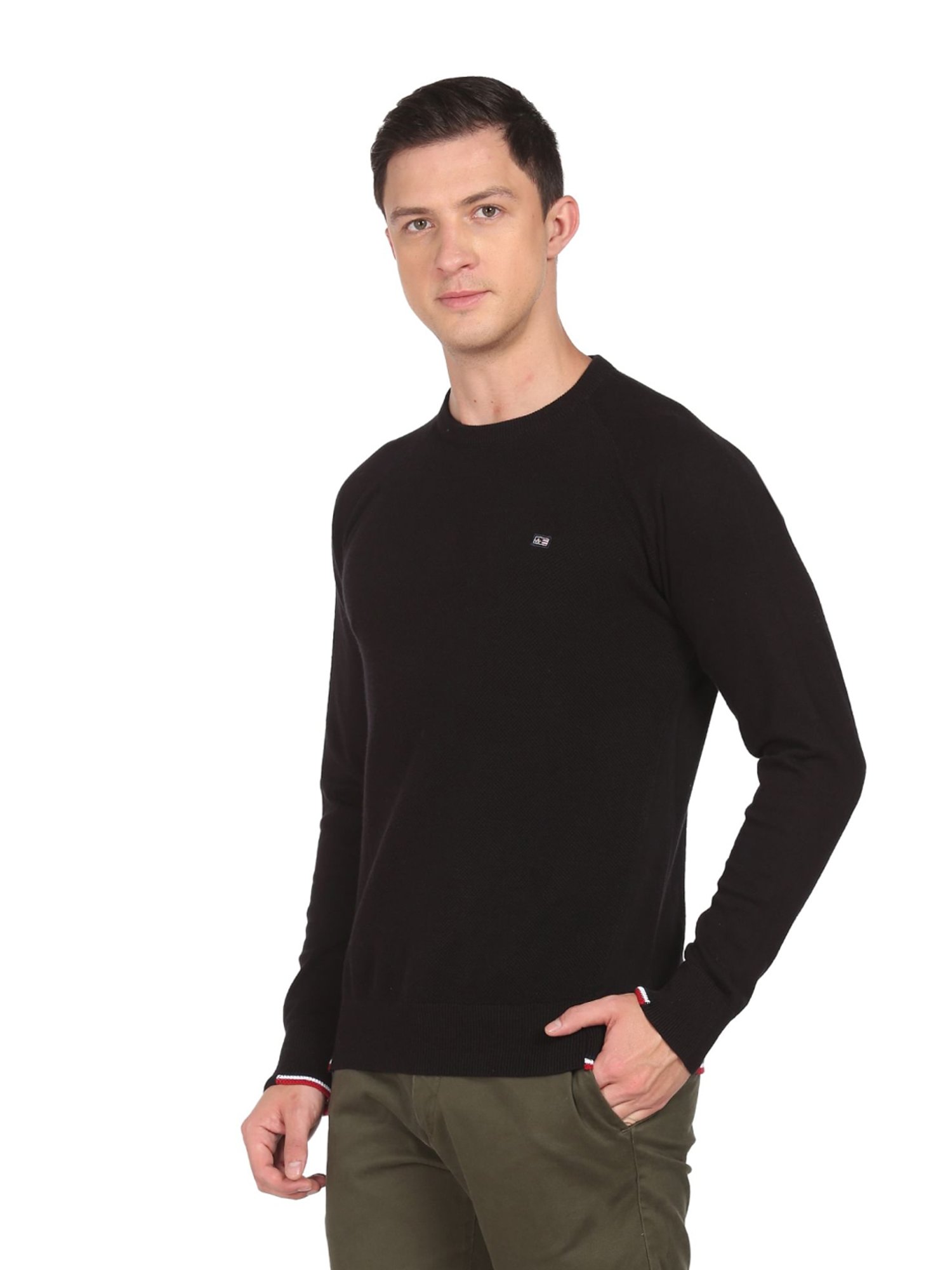 Arrow Sport Black Cotton Regular Fit Sweater