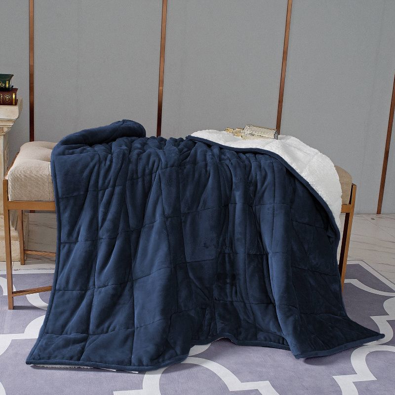 10lbs Hooded Reversible Weighted Throw Blanket Navy - Pur Serenity