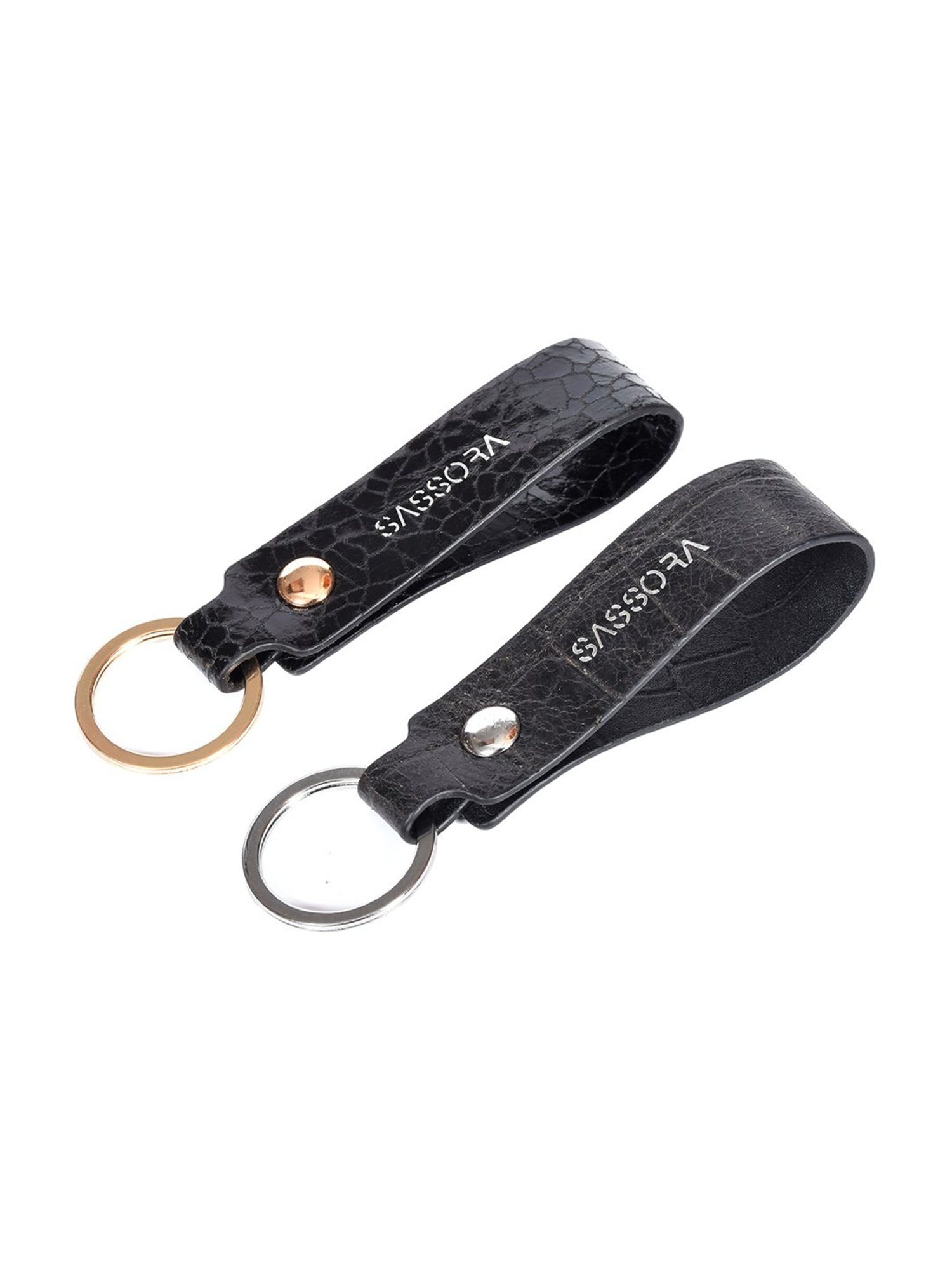 SASSORA Black Leather Keychain Key Ring Holders Anniversary Gift, Birthday Gift - Pack of 2