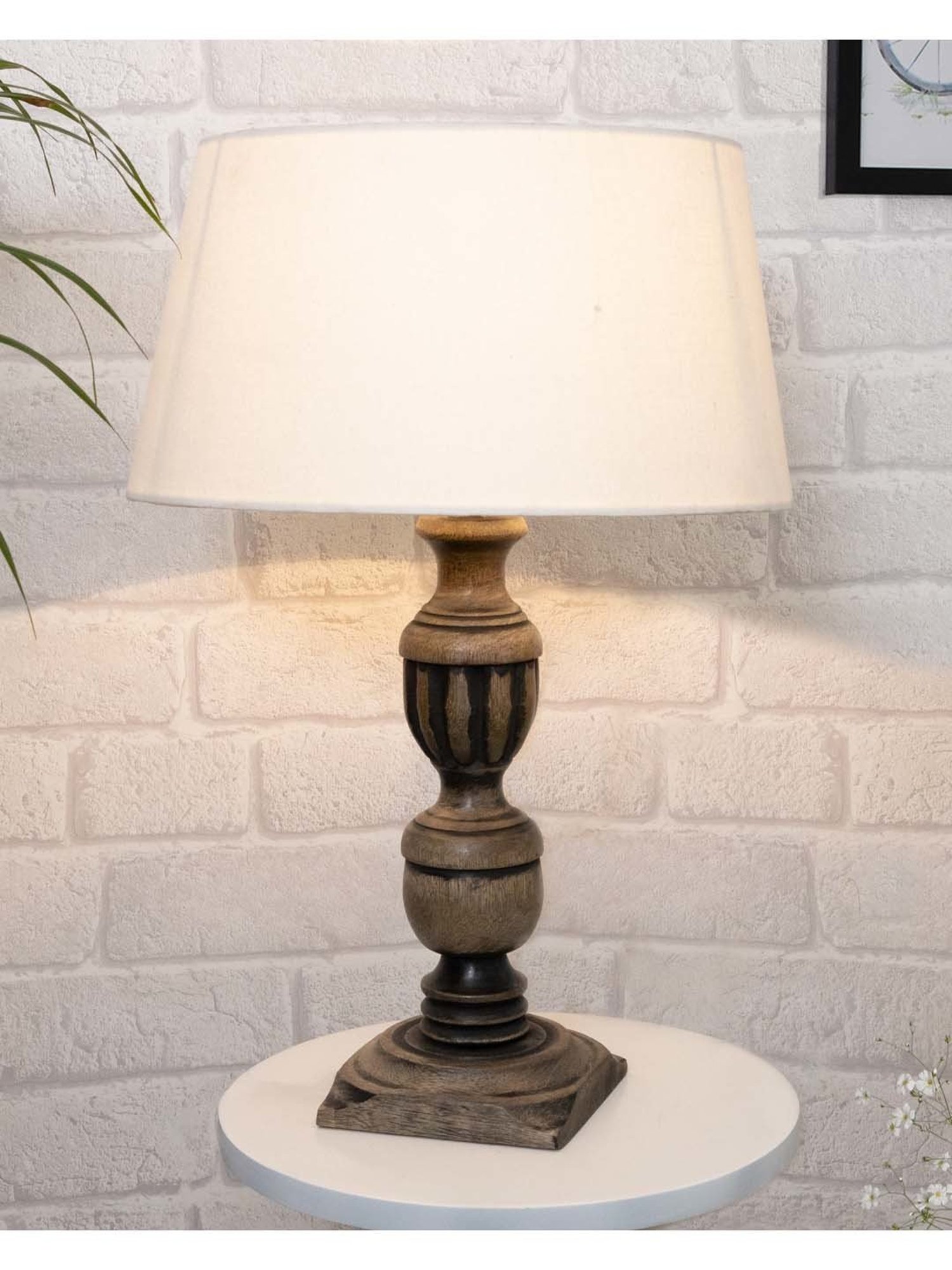 Homesake 'Rustic' Beige & Brown Wood Trophy Carved Table Lamp with Empire Shade - Set of 1