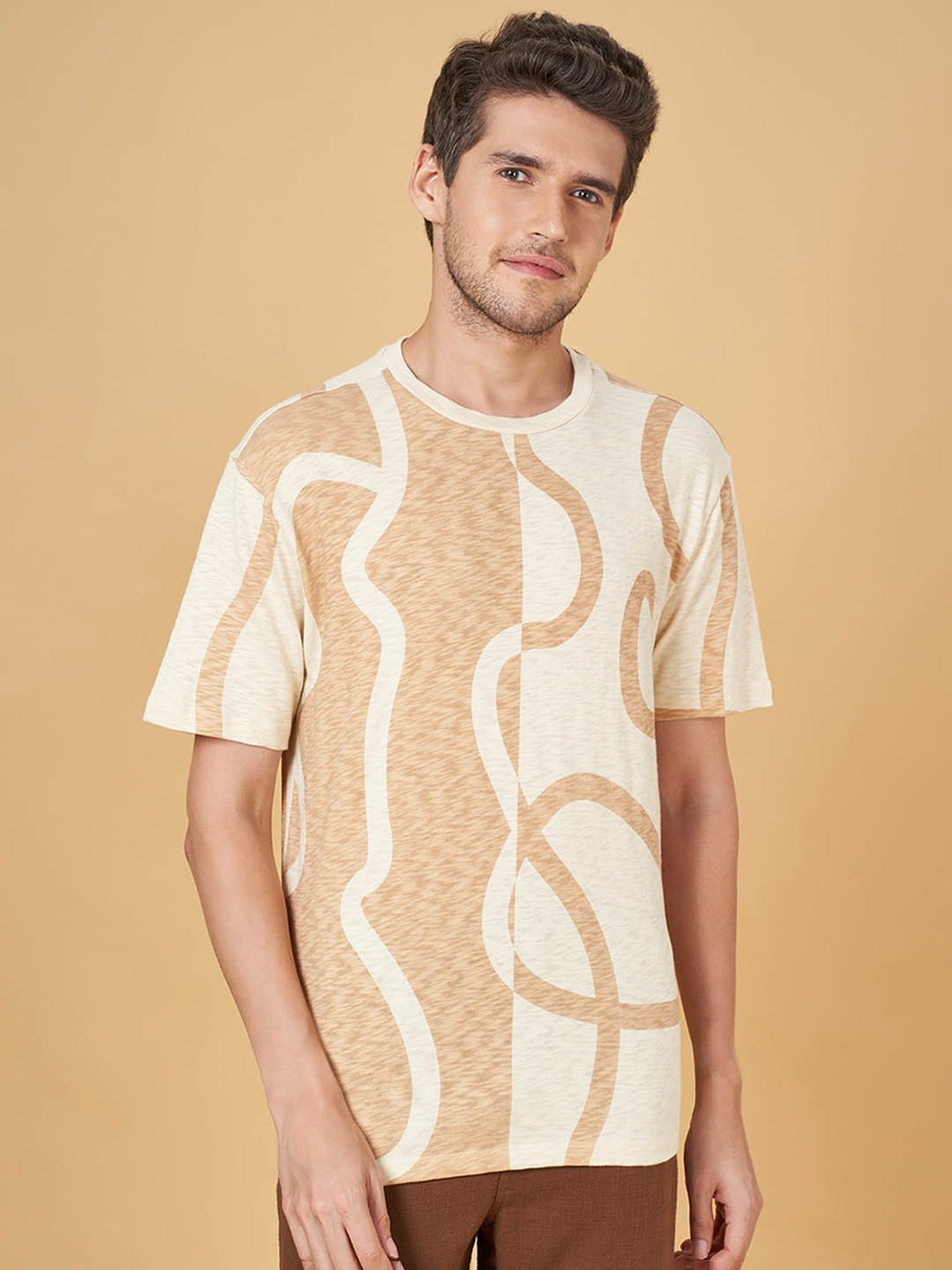 7 Alt by Pantaloons Off White Cotton Relaxed Fit Printed T-Shirt