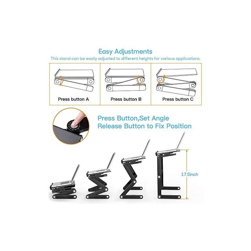 Stand for Bed Cozy Aluminum Vented Lap Workstation Desk with 2 Fan Mouse Pad Foldable Book Reading Stand Notebook Tablet