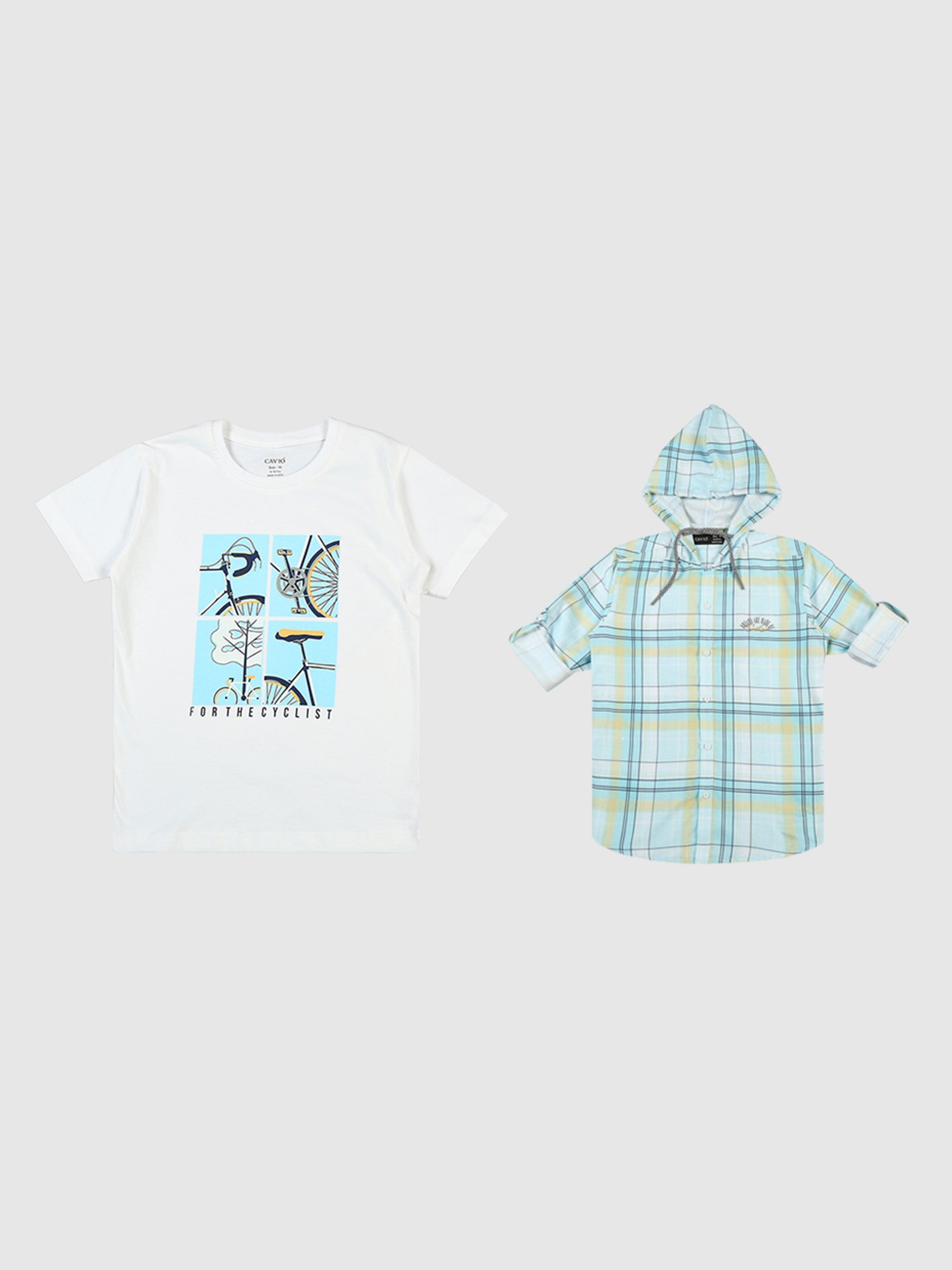 Cavio Kids Sky Blue & White Checks Full Sleeves Shirt with T-Shirt