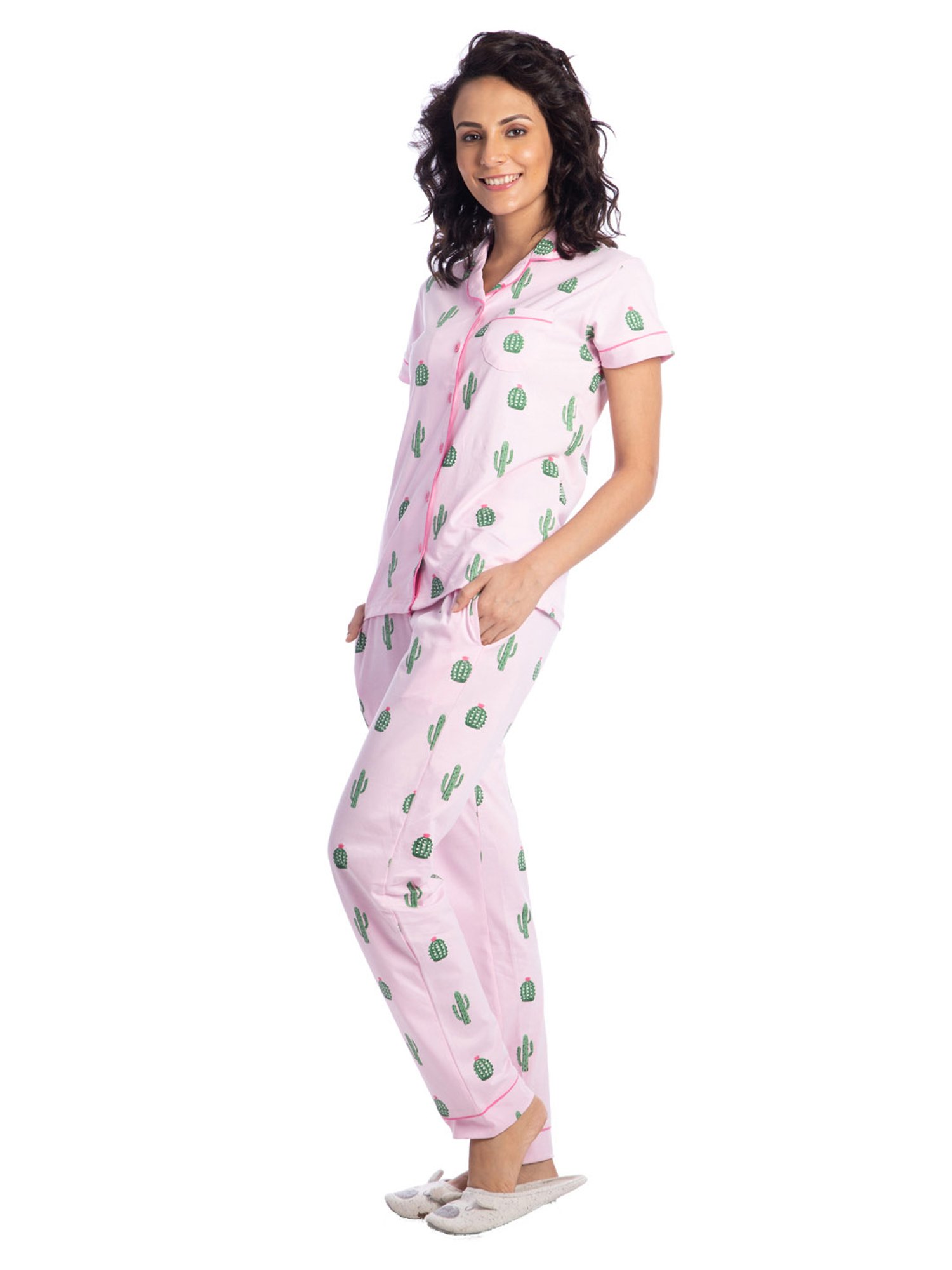 Nite Flite Pink & Green Printed Shirt With Pyjamas