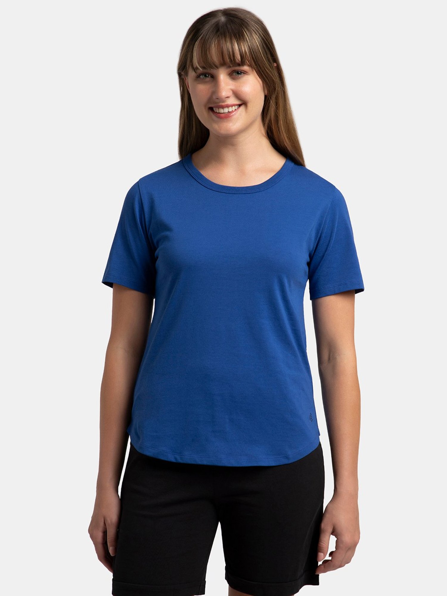 Jockey AW88 Women's Super Combed Cotton Rich Relaxed Fit Solid Curved Hem Styled Half Sleeve T-Shirt