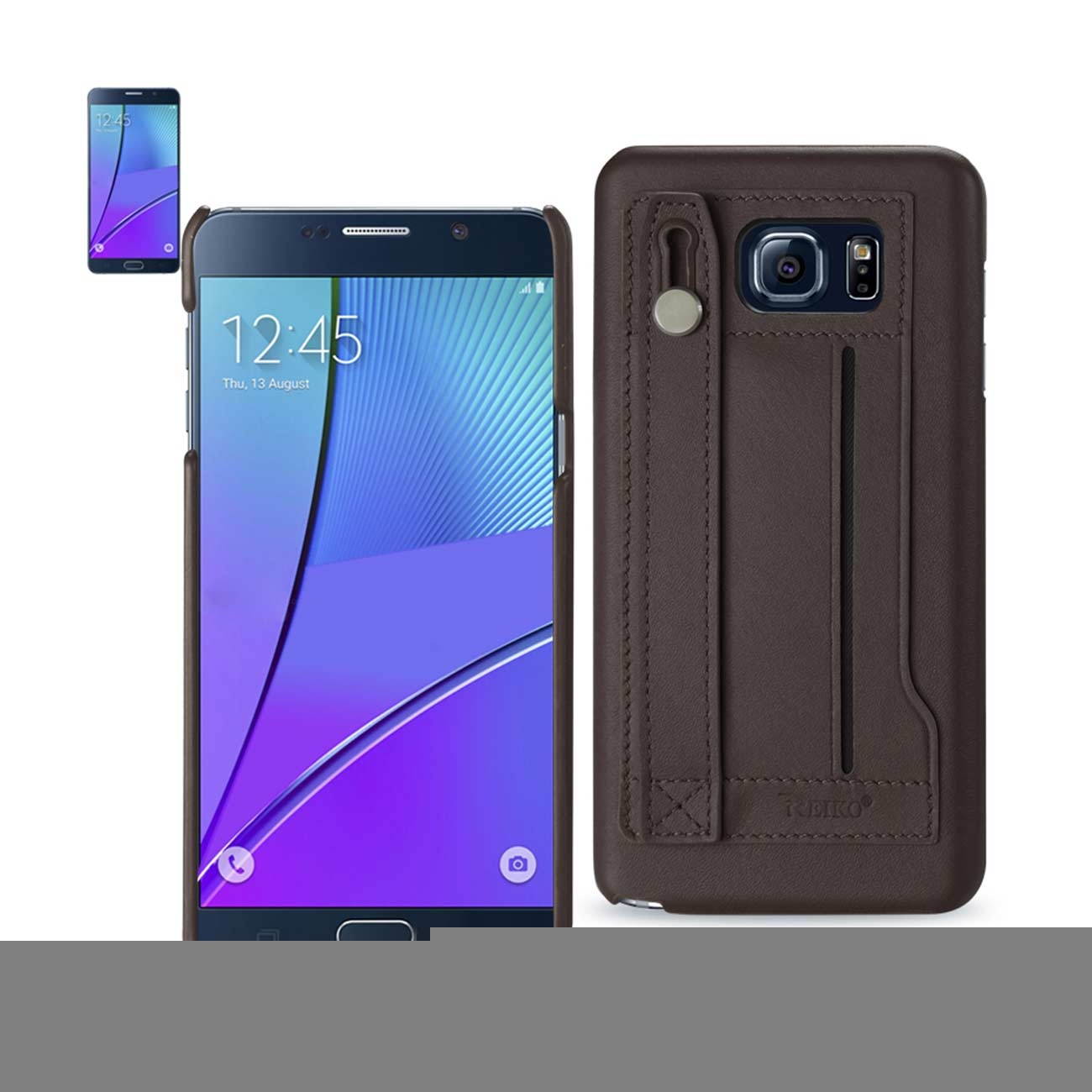 REIKO GENUINE LEATHER HAND STRAP CASE FOR SAMSUNG GALAXY NOTE 5 - UMBER
