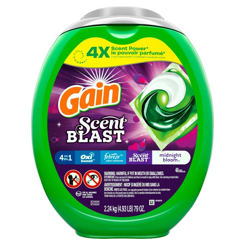 Gain Ultra Flings Scent Blast Midnight Bloom Liquid Laundry Detergent Pacs Designed for Large Loads - 48ct