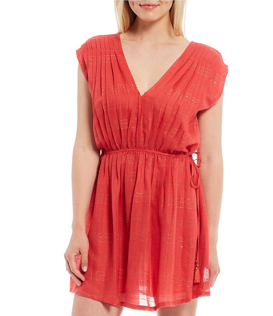 Chelsea & Violet V-Neck Cap Sleeve Rayon Sequin Stripe Mini Dress